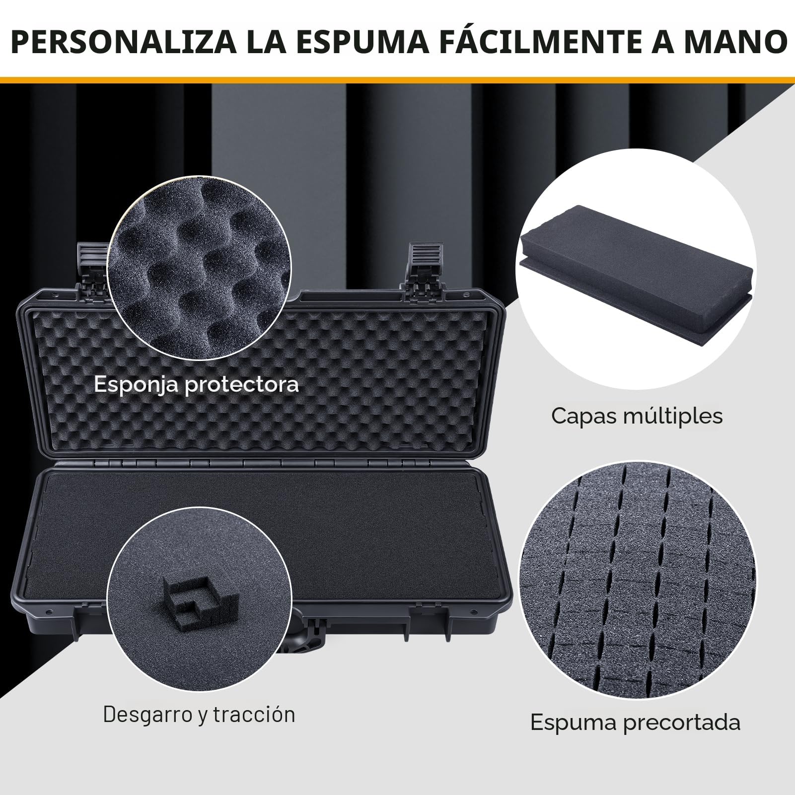 Lykus HC-5011 Maletín/Maleta/Estuche/Case rígida Impermeable con Espuma Personalizable, Tamaño Interior 52,6x20,7x8,8 cm, Adecuado para artículos Largos y Delgados