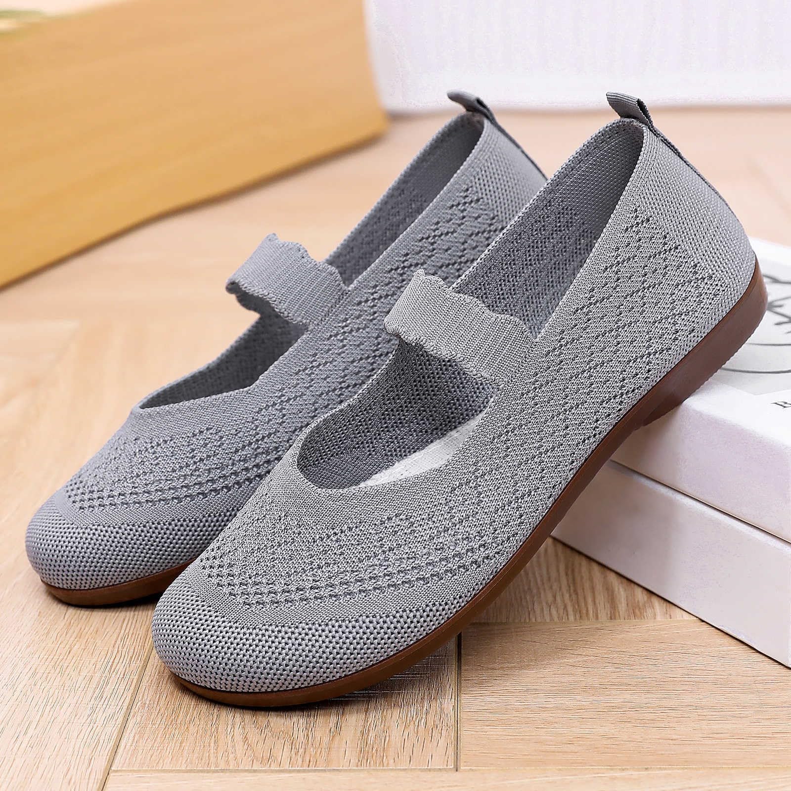 Zapatos de bailarina para mujer, deportivos, cómodos, suaves, ligeros, transpirables, de punto, elásticos, elegantes, anchos, de verano, punta redonda, para el trabajo diario