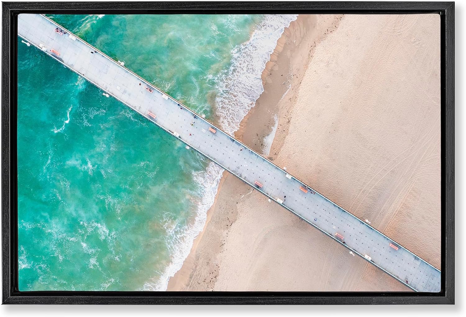 Stupell Industries Aerial View Pier Beach Brown Framed Floater Canvas Wall Art, design by Jeff Poe Photography, 21 x 31
