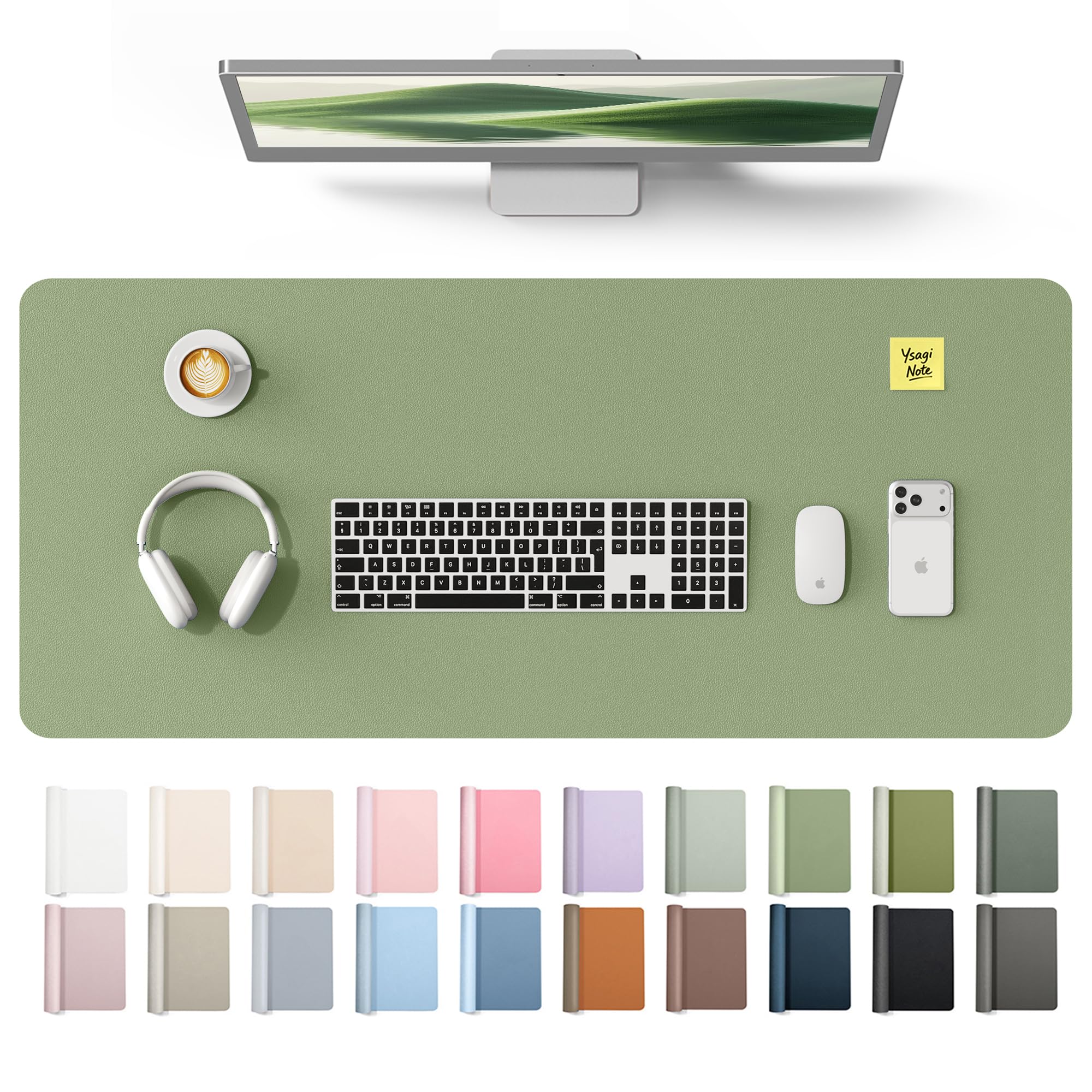 YSAGi Large Desk Protector Mat (42" x 17.2", Bamboo Green) | Waterproof PU Leather Writing Pad - main product image