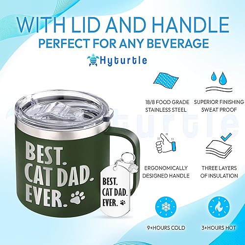 Miniatura 6 de Hyturtle Taza de café Best Cat Dad Ever, vaso verde bosque de 14 onzas, regalos para papá de hija e hijo, regalos de cumpleaños para hombres, Día