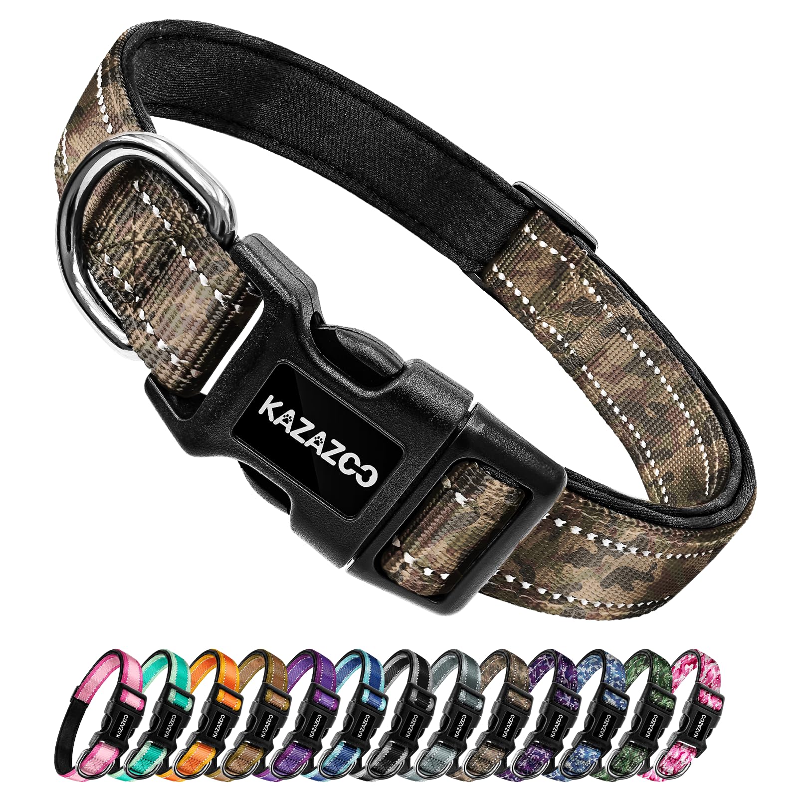 Kazazoo Reflective Dog Collar with Soft Padding Dog Collar for Medium & Small Dogs, No Pull, Heavy Duty, Adjustable Nylon Collar with Quick-Release