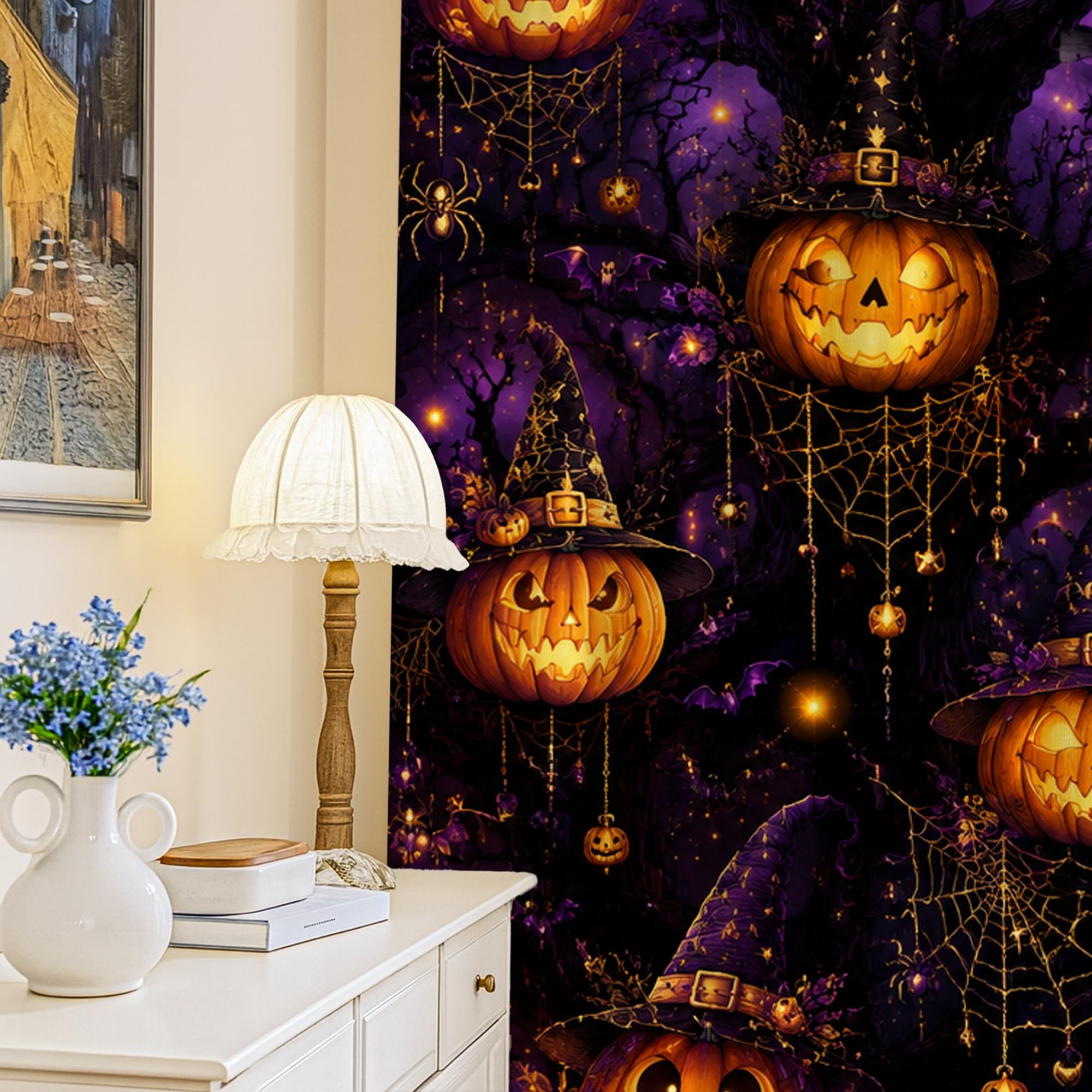 Rideaux occultants motif chapeau de sorcière pour inviter la magie d'Halloween chez soi