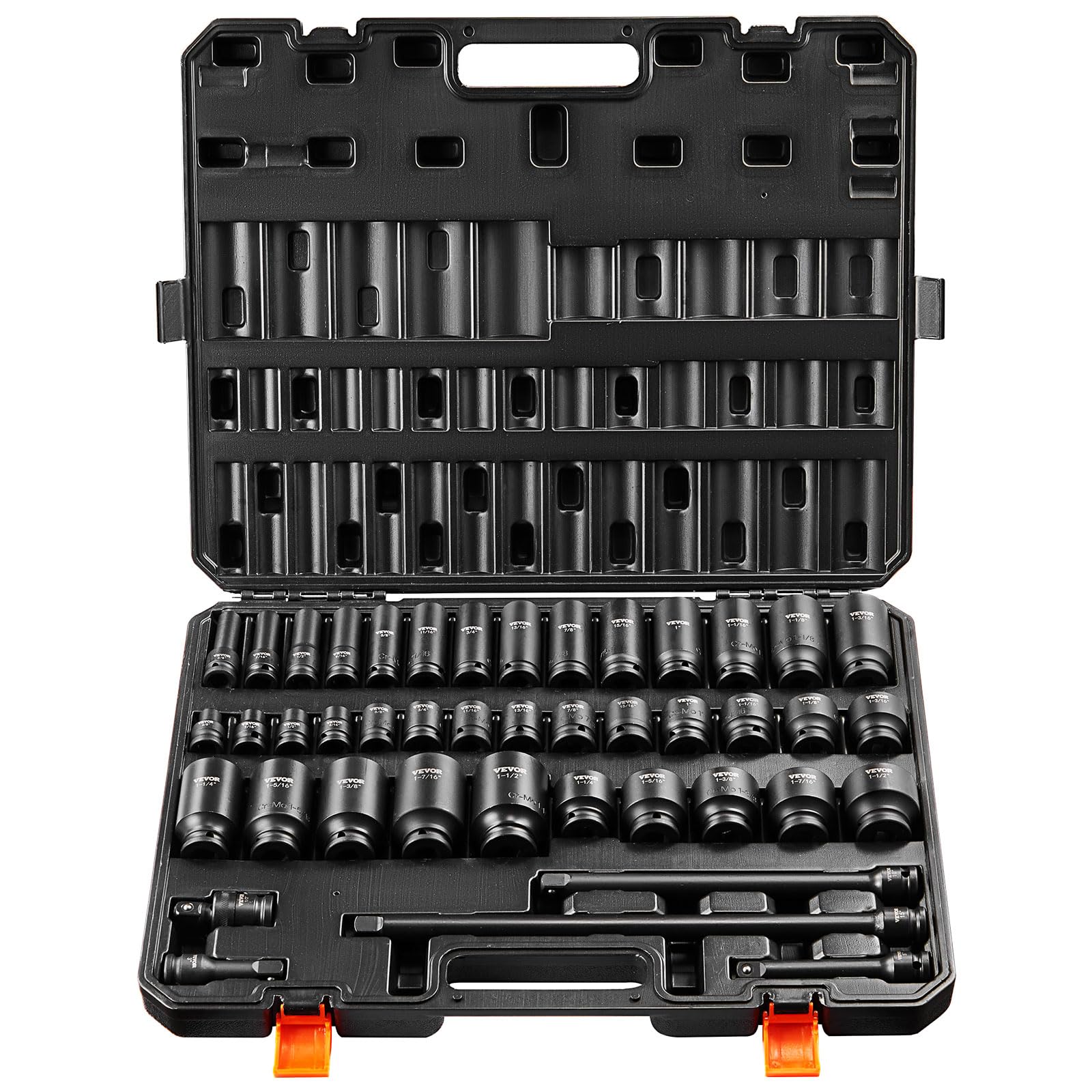 VEVOR Lot De 65 Douilles à Choc SAE 3/8" à 1-1/4" Et Métriques 10-24 Mm, Alliage D'acier Cr-V à 6 Points Pour Réparation Automobile, Marquages De Taille Faciles à Lire, Construction Robuste