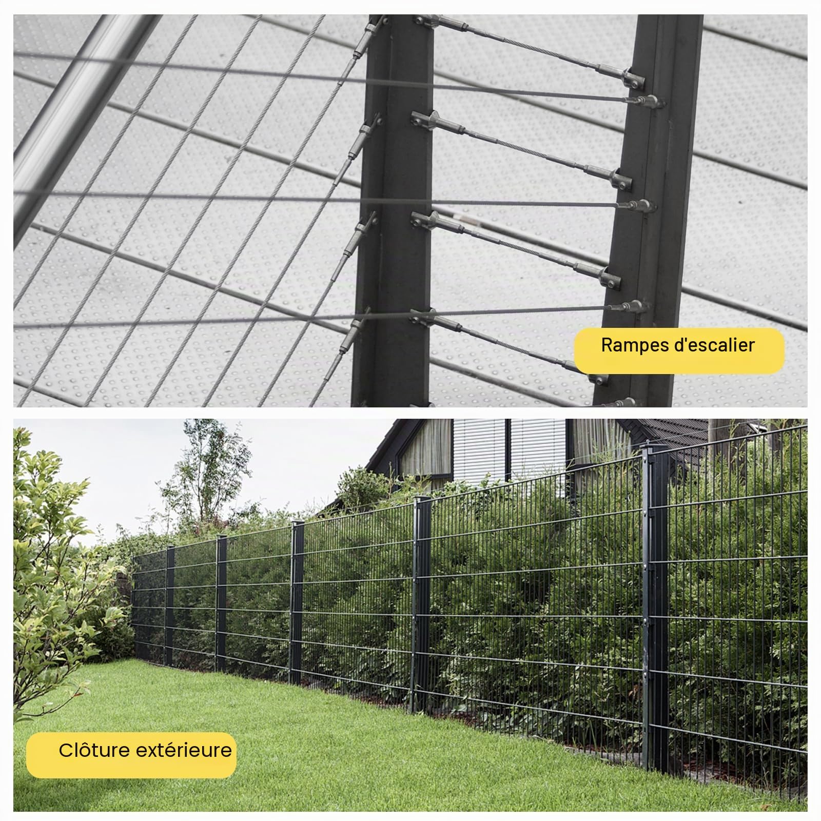 50m Câble Acier Kit, Câble Métallique en Acier Inoxydable Épais de 3mm, Tendeur Câble Inox avec Tendeur M5 de Fil, 304 Cable Acier Inoxydable à Noyau 7 x 7 Brins pour Plante Grimpante, Corde à Linge