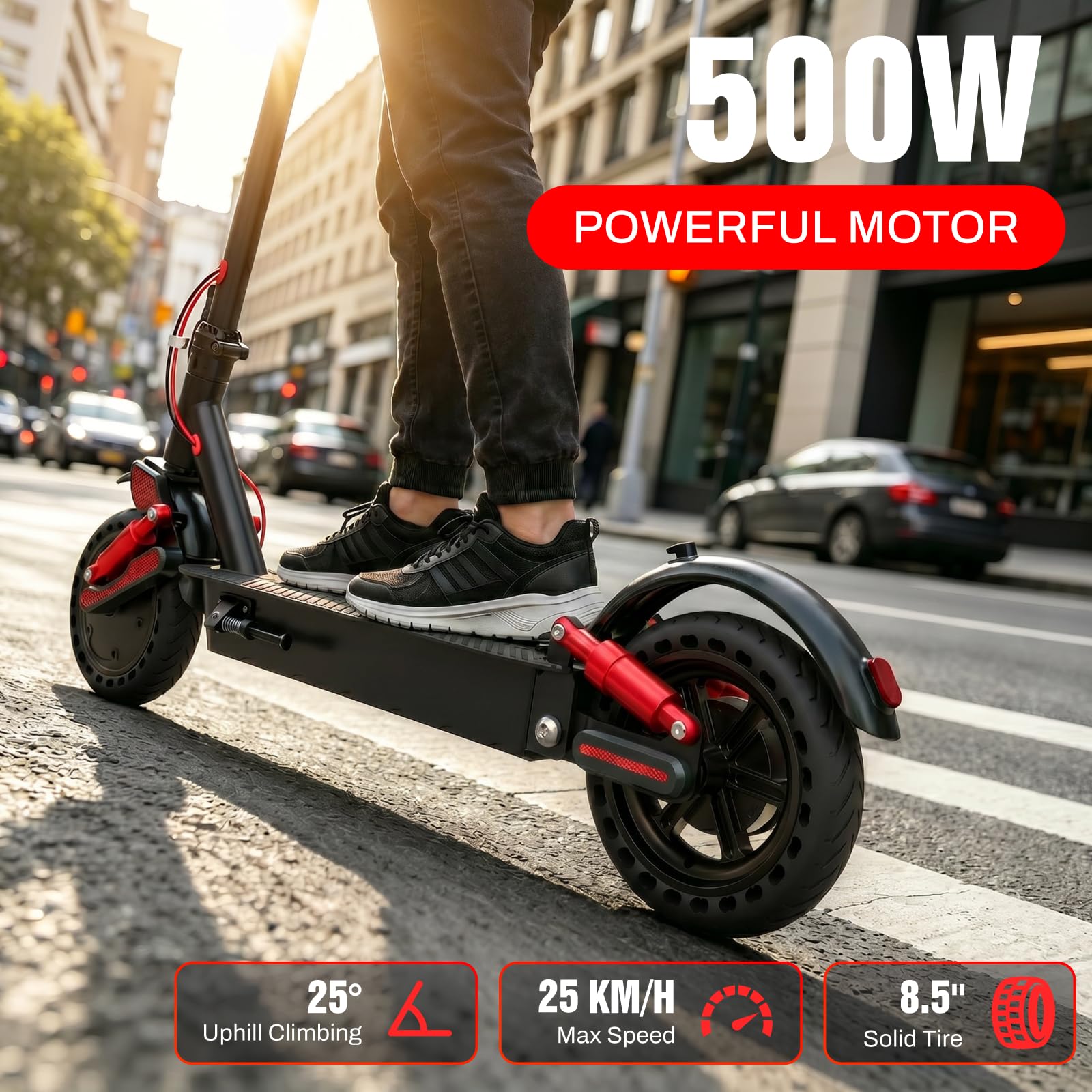 HX D06 Monopattino Elettrico Adulto, Doppia Sospensione, 500W 16/25Ah E Scooter per Città e Leggero Off-Road, Autonomia Massima 55-85 km, Display Multifunzione - Pneumatico Pieno 8.5"