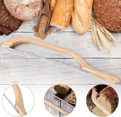 Miniatura 3 de YAPULLYA Cuchillo de lazo de pan de madera, cortador de pan de masa madre para pan casero, cuchillo de bagel dentado de 15.7 pulgadas, regalo de