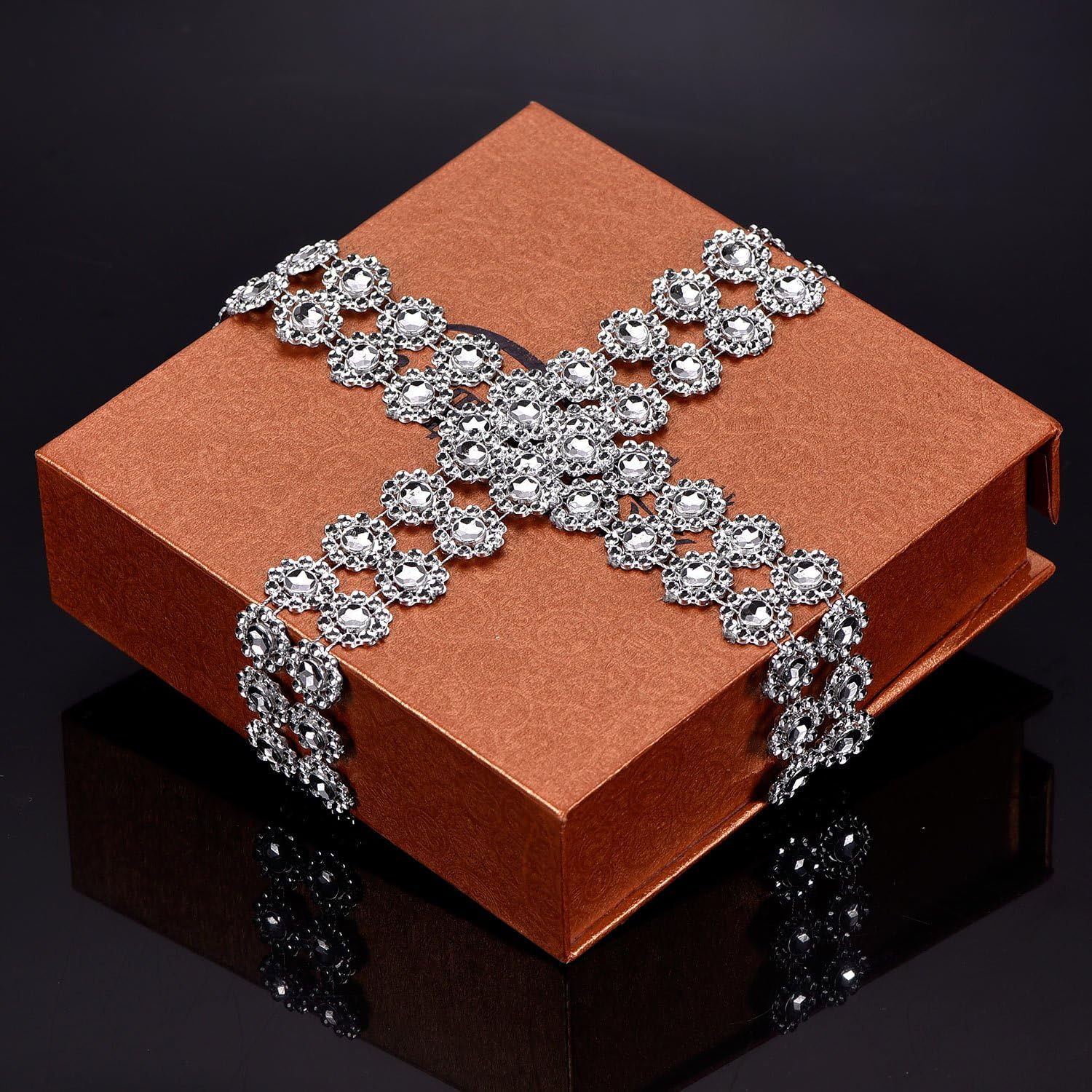 Bememo 6 Rows Silver Flower Diamond Mesh Wrap Roll Faux Crystal Rhinestone Ribbon for Party Decorations, 4 Inch x 3 Yards