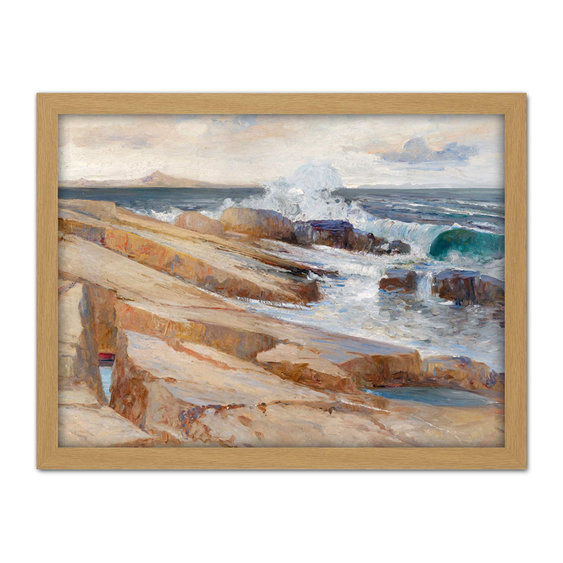 Artery8 Littrow Coast Ragusa Waves Rocks Seascape Painting Artwork Framed Wall Art Print 18X24 Inch