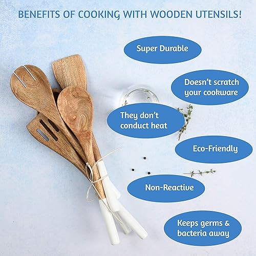 Miniatura 6 de Folkulture Juego de cucharas de madera para cocina y caminos de mesa de 72 pulgadas de largo, utensilios de cocina antiadherentes, manteles