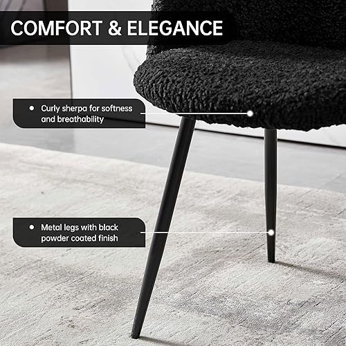 Miniatura 7 de NORDICANA Juego de 2 sillas de acento, sillas de comedor de sherpa difuso con respaldo de barril, sillones tapizados de piel sintética con patas de