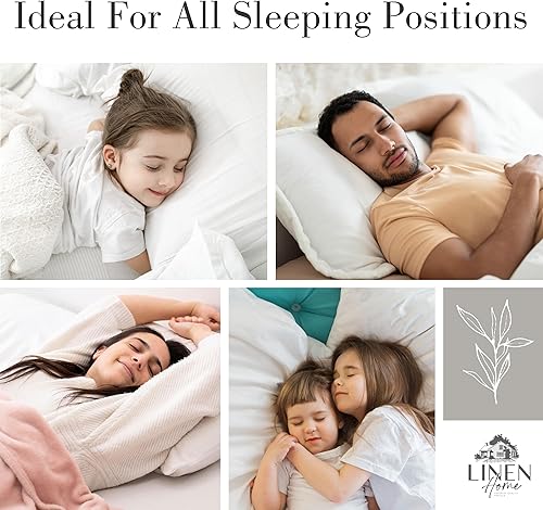 Miniatura 4 de Linen Home Juego de 2 almohadas alternativas de plumón con ribetes grises, almohadas de cama para dormir boca abajo y de espalda, almohadas