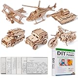 calary 3D Wooden Puzzle Simulation Animal Dinosaur Assembly DIY Model Toy for Kids and Adults,Set of 6