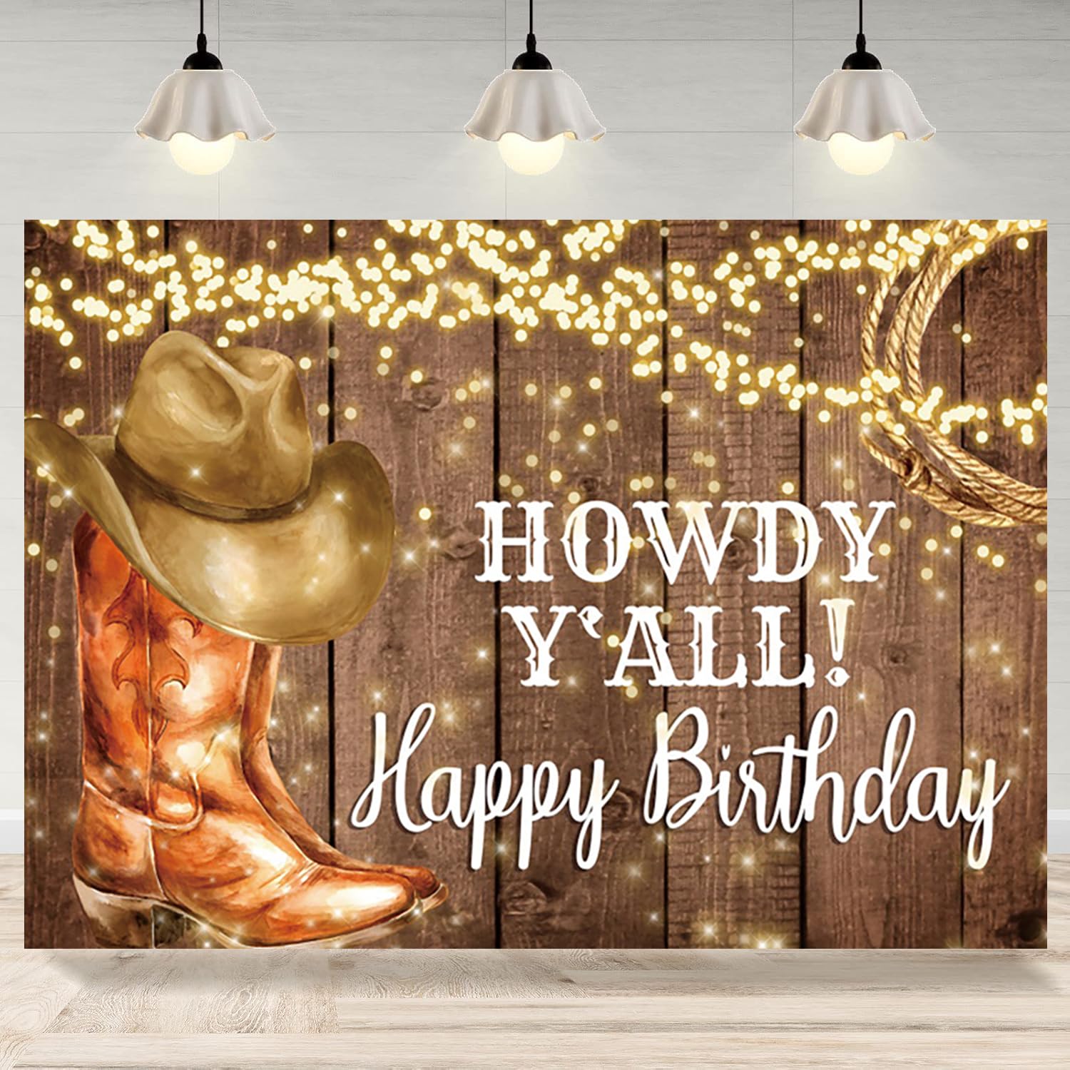 7x5ft Cowboy Birthday Backdrop for Western Rustic Rodeo Photography Background Boots Wooden Floor Wild West Banner Decorations Boys Men Birthday Party