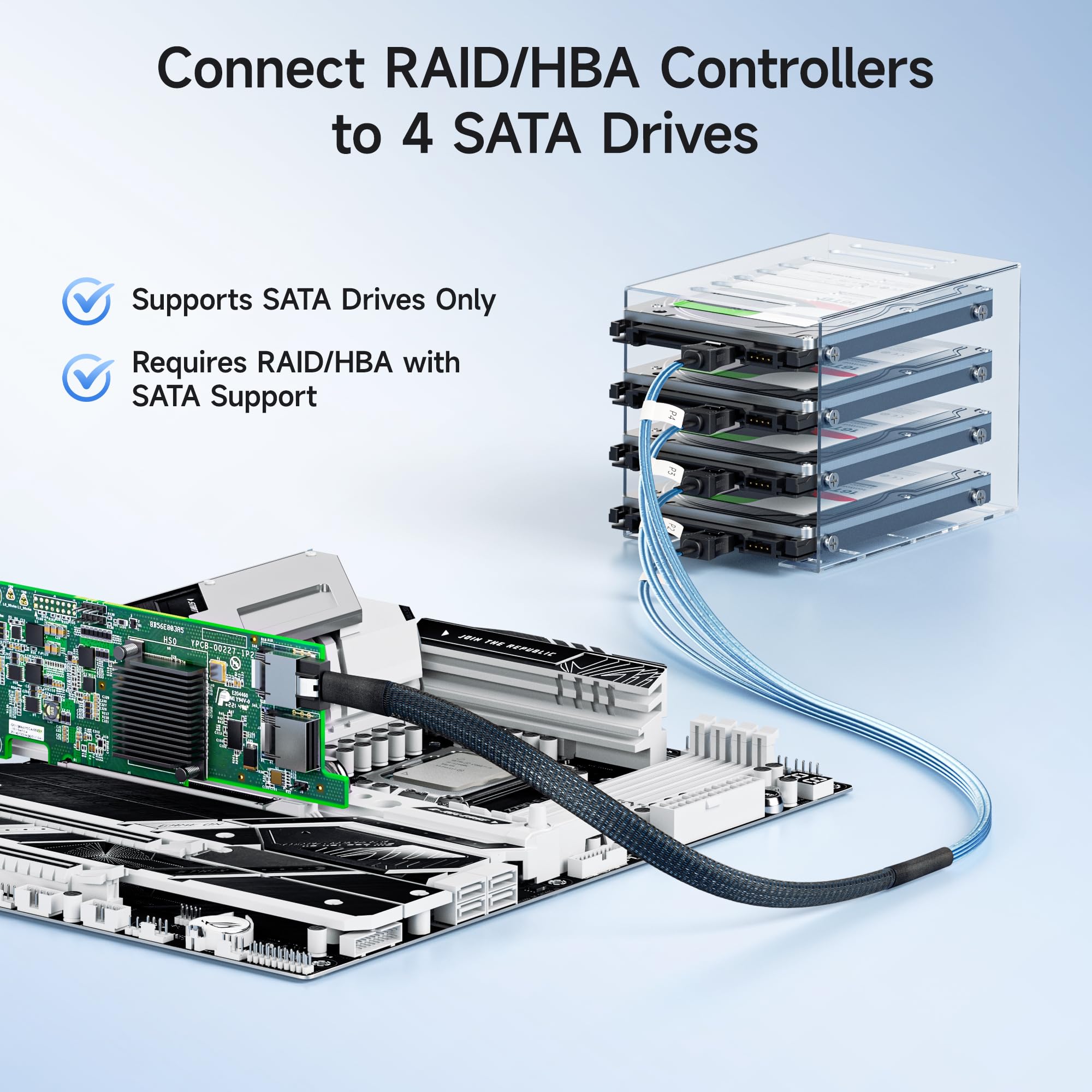 Cable Matters Kabel Mini SAS SFF-8087 do 4x SATA, 1 m | Wewnętrzny kabel rozdzielający 6 Gbps do pamięci masowej