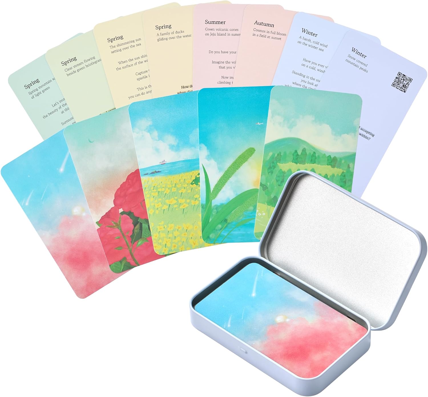 [Mind Nook] Four Seasons Meditation Cards (with Case) | Mindfulness Cards for Stress Relief, Relaxation, Self Reflection, Anxiety Relief, Motivation (A Deck of 52 Guides)