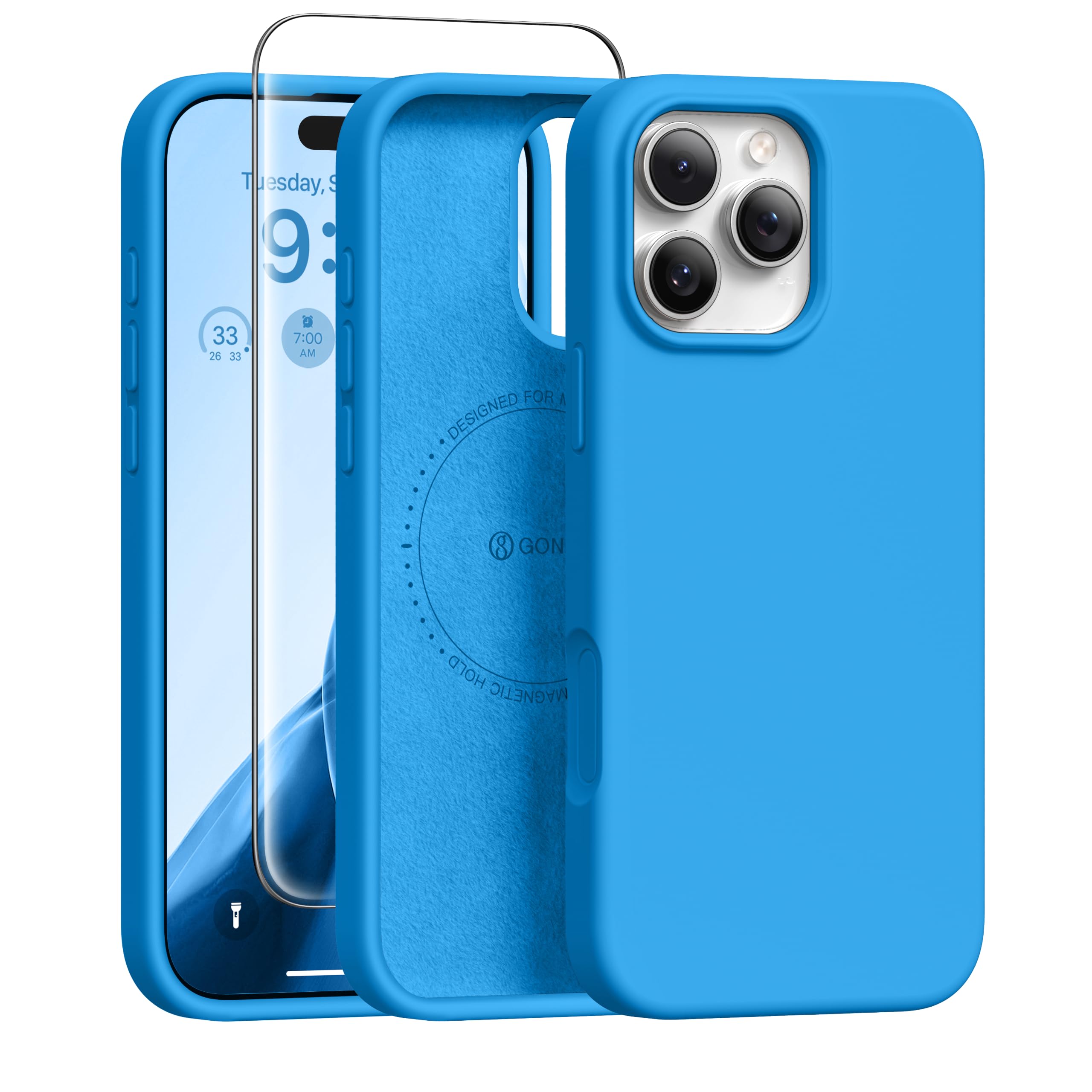 GONEZ Magnetic for iPhone 16 Pro Max Case, Silicone Cover Wave Blue