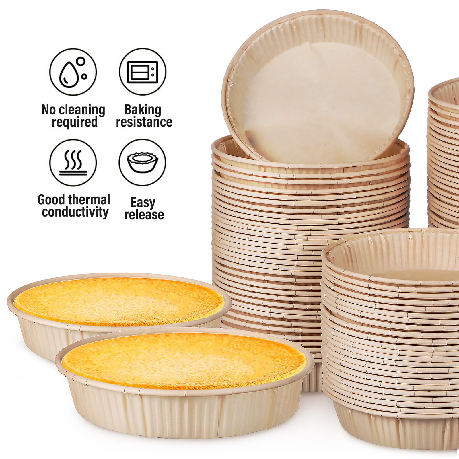 LIFKOME Lot de 100 moules à gâteau en papier sulfurisé - Moules à quiche - Moule à tarte - Moule à tarte en papier sulfurisé de qualité alimentaire