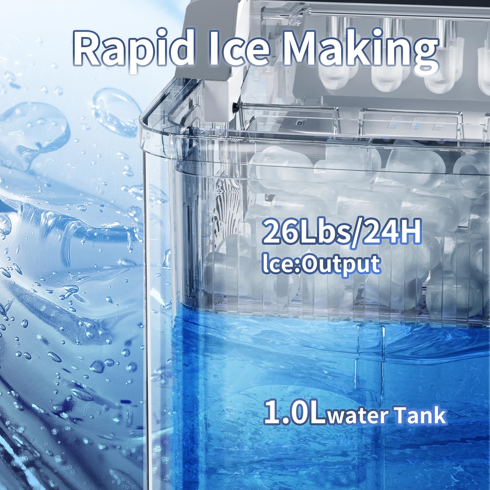 Ice Maker Countertop, Portable Ice Maker Machine, 26.5lbs/24h, 9pcs/6mins, 2 Sizes Of Bullet Ice, Self-Cleaning, Basket And Scoop, Ideal For Home/Office/Outdoor Use, Black on Fridge.com - View 2