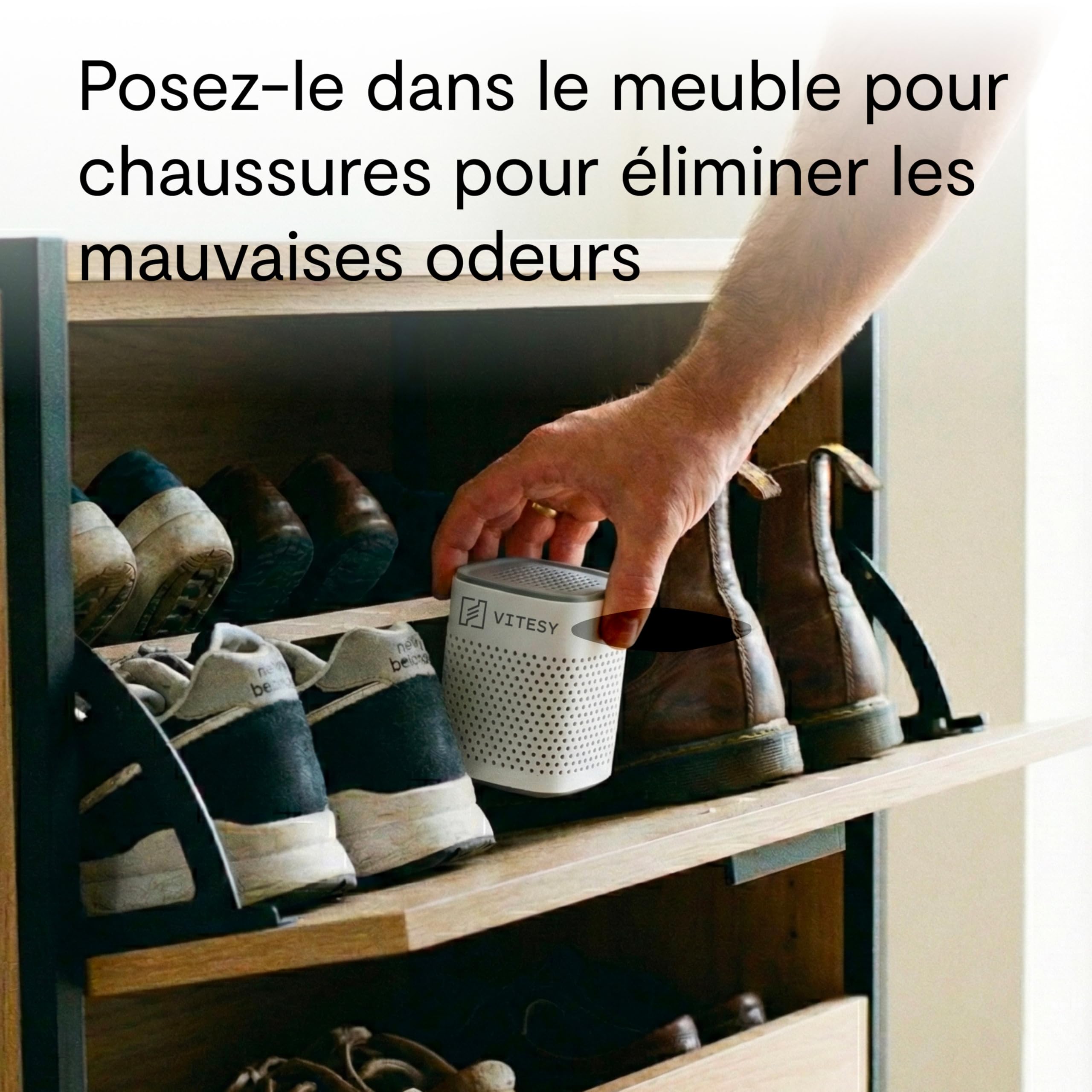 Vitesy Deo Absorbeur d'odeurs naturel pour réfrigérateur, voiture, armoire et chaussures | Élimine les odeurs sans recharge, réutilisable pendant 10 ans | Compact et portable