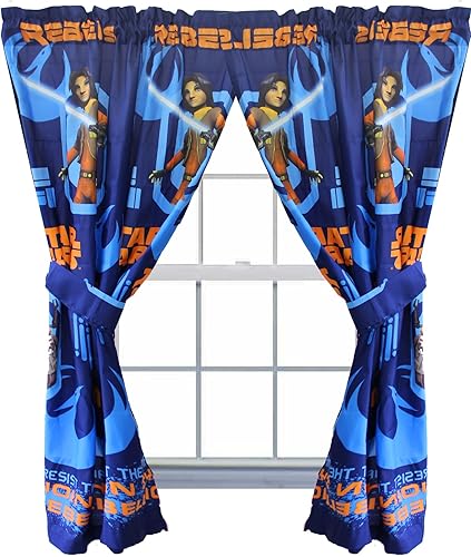Miniatura 2 de Star Wars Rebels Blue - Juego de 4 cortinas de 63 pulgadas (2 paneles, 2 alzapaños), producto oficial de Star Wars