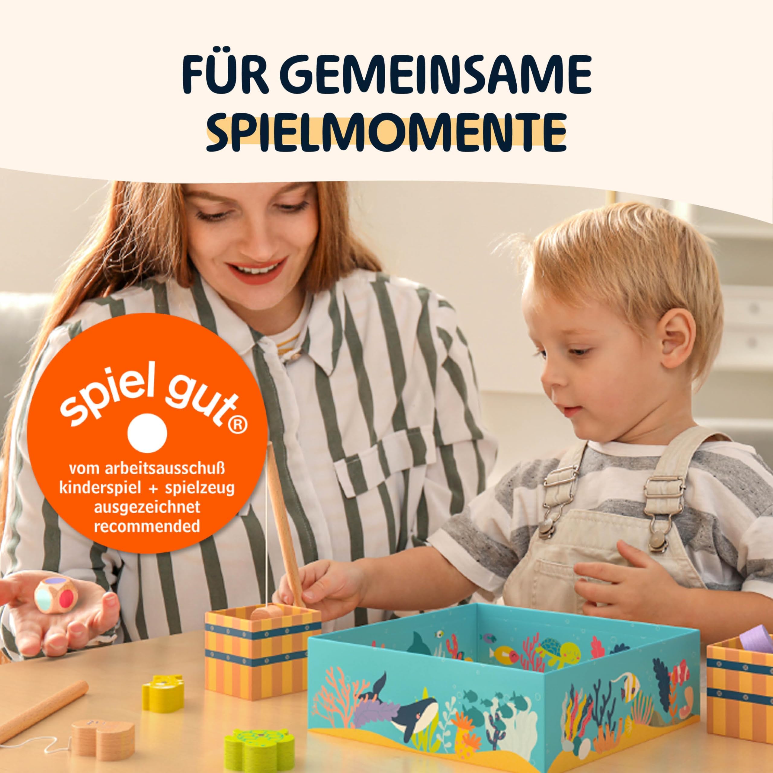 Merle Toys® Magnetisches Angelspiel ab 2 Jahre, 100% FSC, Angelspiel aus Holz mit 2 Angelruten, Montessori Spielzeug ab 2 Jahre, Fische Angeln Spiel, Geschenk für Mädchen und Jungen
