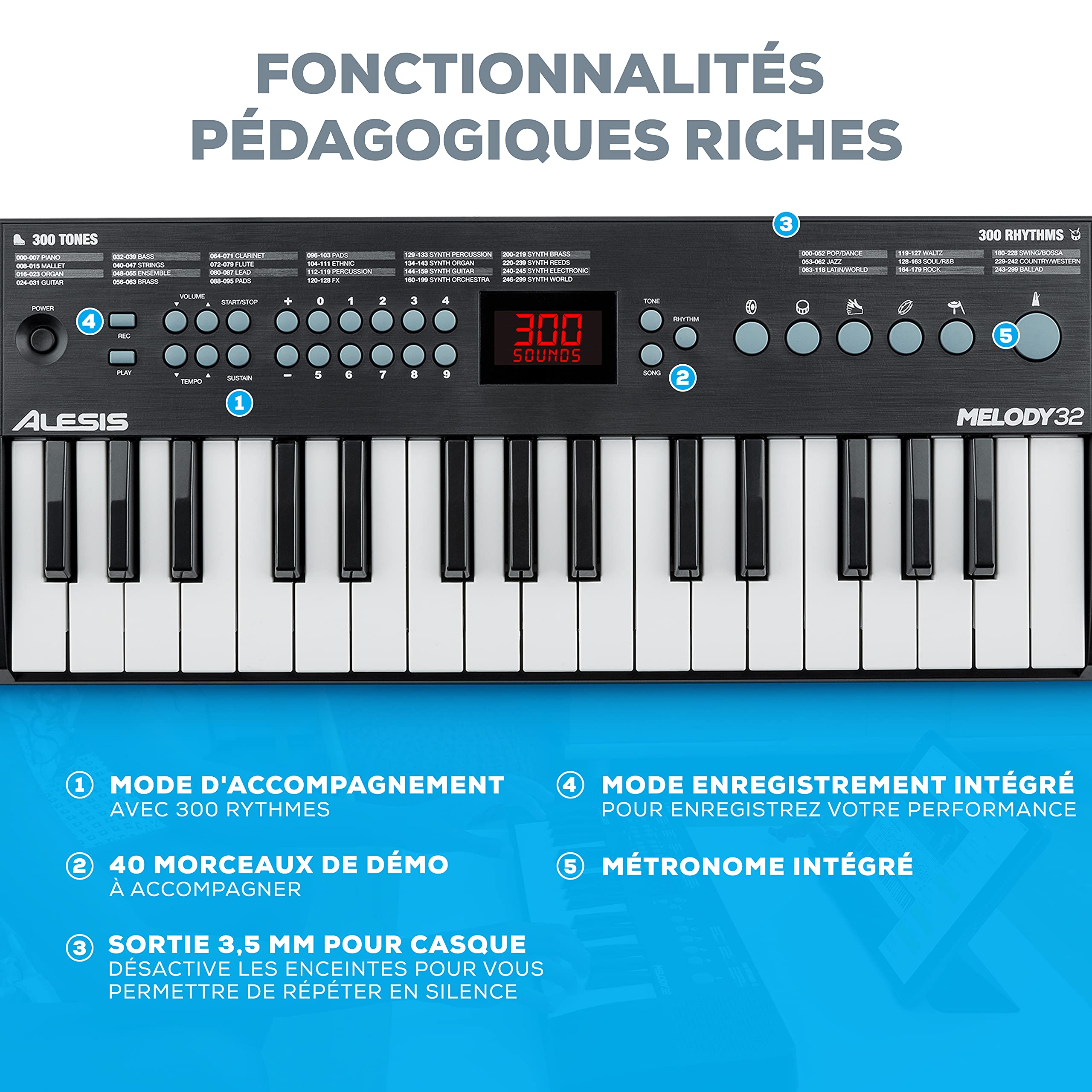 Alesis Melody 32 et HF125 – Piano Numérique/Clavier 32 Touches avec Enceintes Intégrées, Leçons gratuites et Casque Audio
