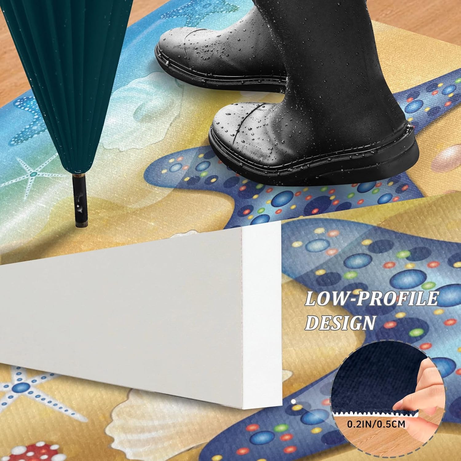 MNSRUU Starfish Front Door Mat Outside Entrance 32'' x 20'' Doormat Seashell Door Mat,Thin Door Mat Indoor Fits Under Door,34