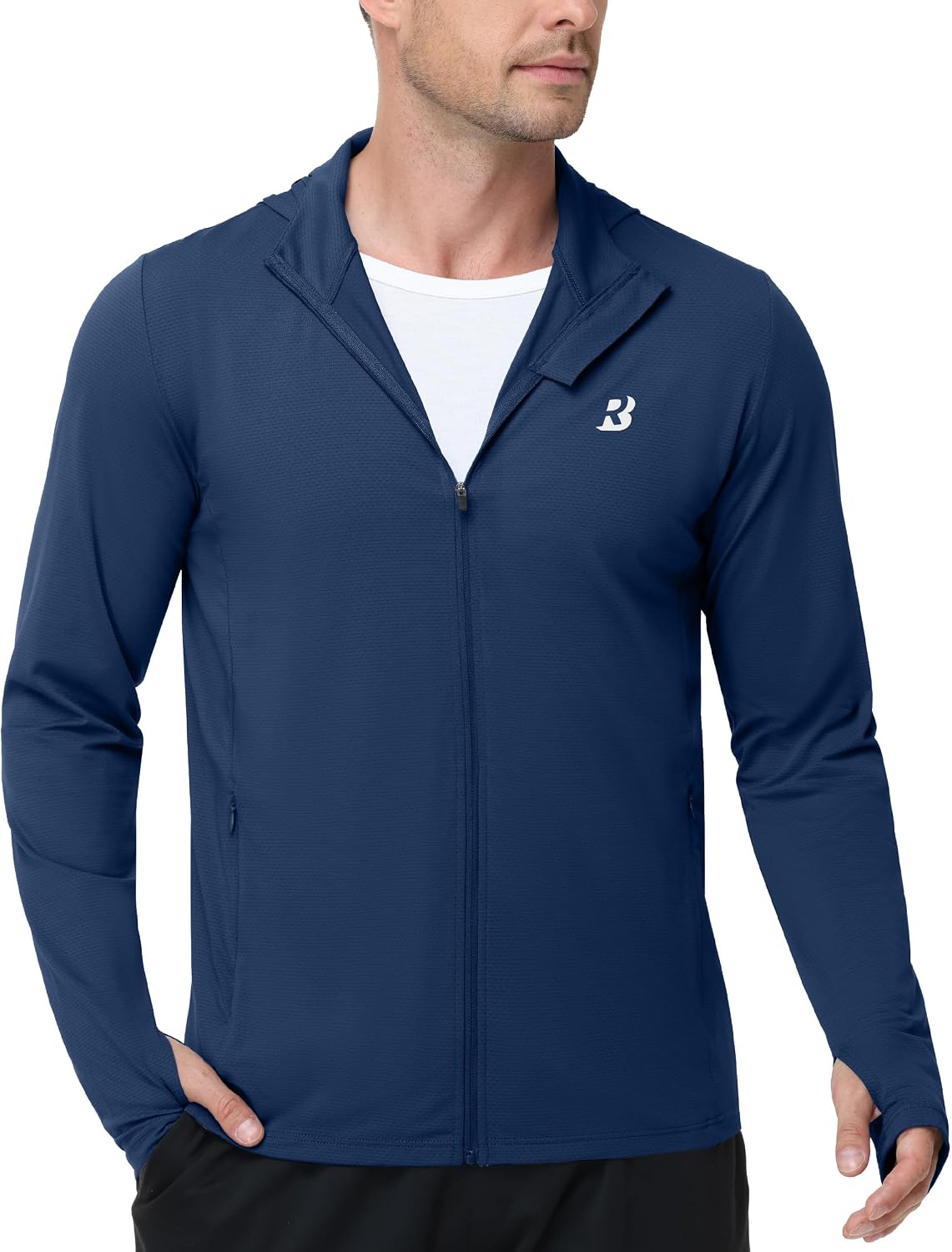Roadbox Men's UPF 50+ Sun Protection Hoodie Jacket, Full Zip Long Sleeve Lightweight Shirts for Hiking Fishing Runing
