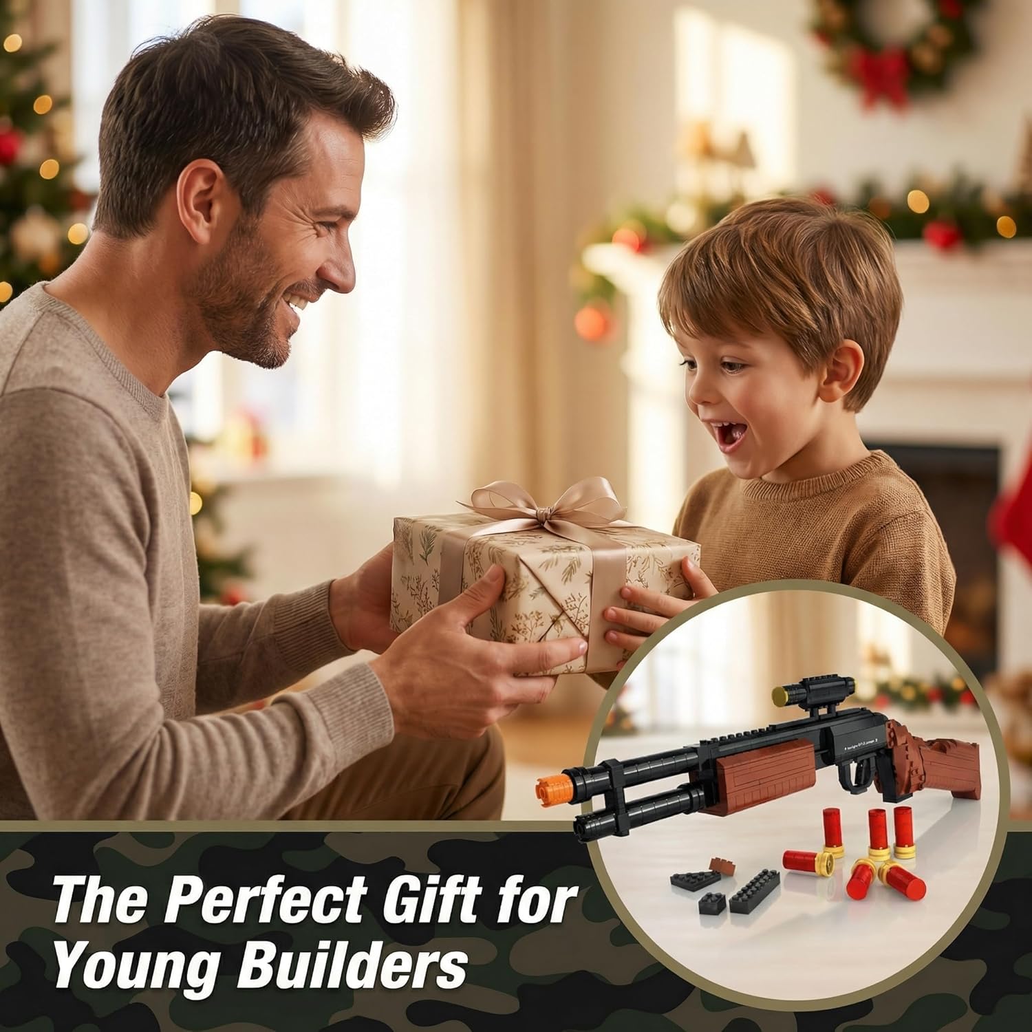 1:1 M870 Building Bricks Gun,527 PCS WW2 Military Pistol Model Building Block Set Compatible with Lego,Playset for Ages 14+,Adults & Collectors
