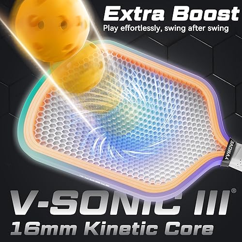 Miniatura 3 de Pickleball Paddles for Advanced Players Control & Power Ti-Carbon Hybrid Face V-Sonic IV Kinetic Core 16MM Large Sweet Spot Mid-Weight