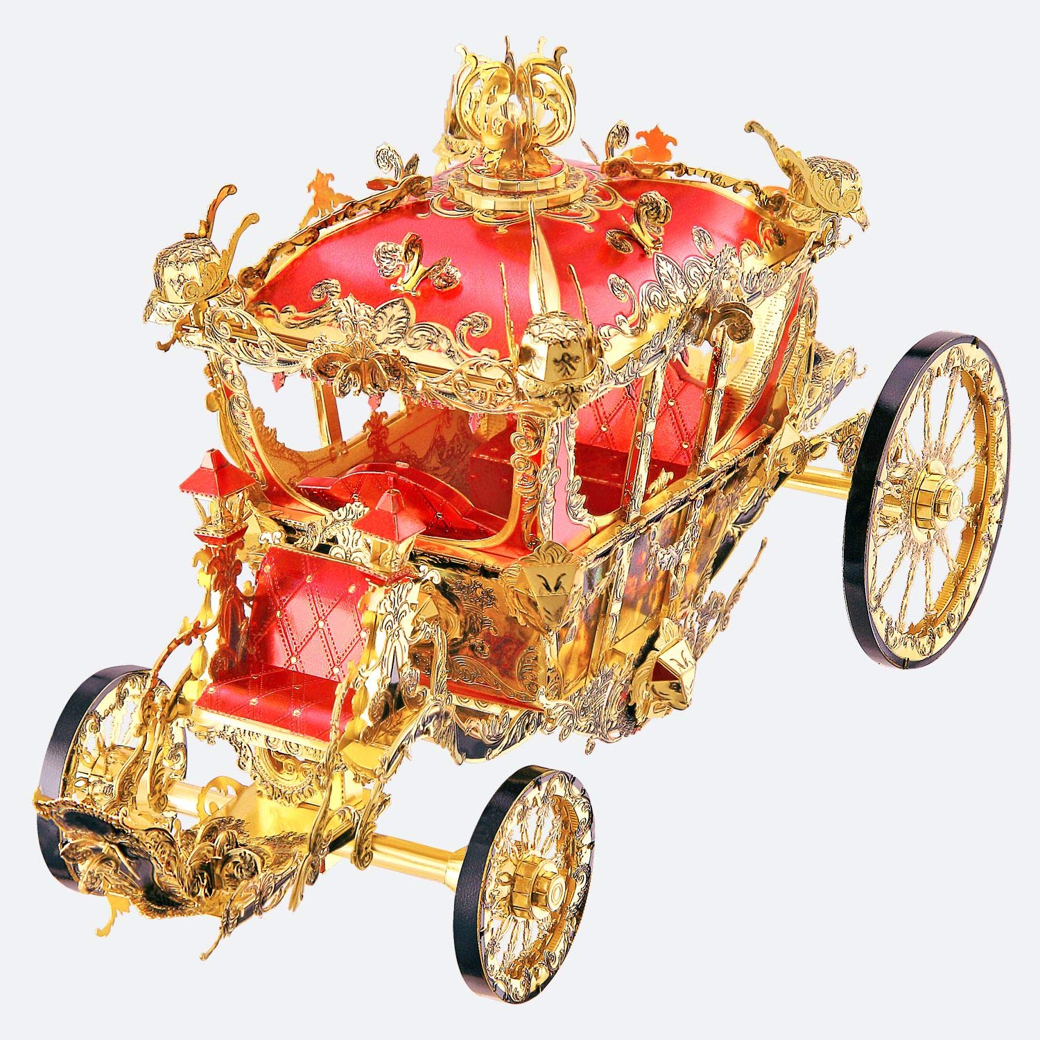 Piececool Gold,Red 3D Metal Model Kits - Diy Princess Carriage 3D Metal Puzzle - Creative 3D Metal Building Kits For Adults - Fun 3D Model Kit With Simple Instructions - Fairytale Queen Carriages - Great Gift