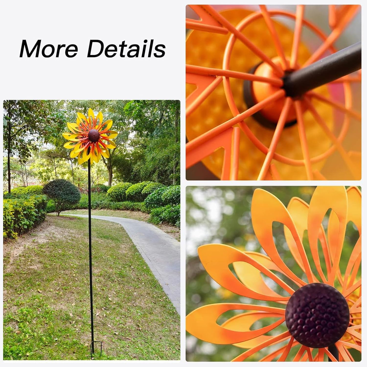 風車 ひまわり, 174cm ひまわりの可逆的な双方向の回転風車 庭や庭園用の太陽風スピナー, 庭、庭、キャンプ、美しい屋外芝生の装