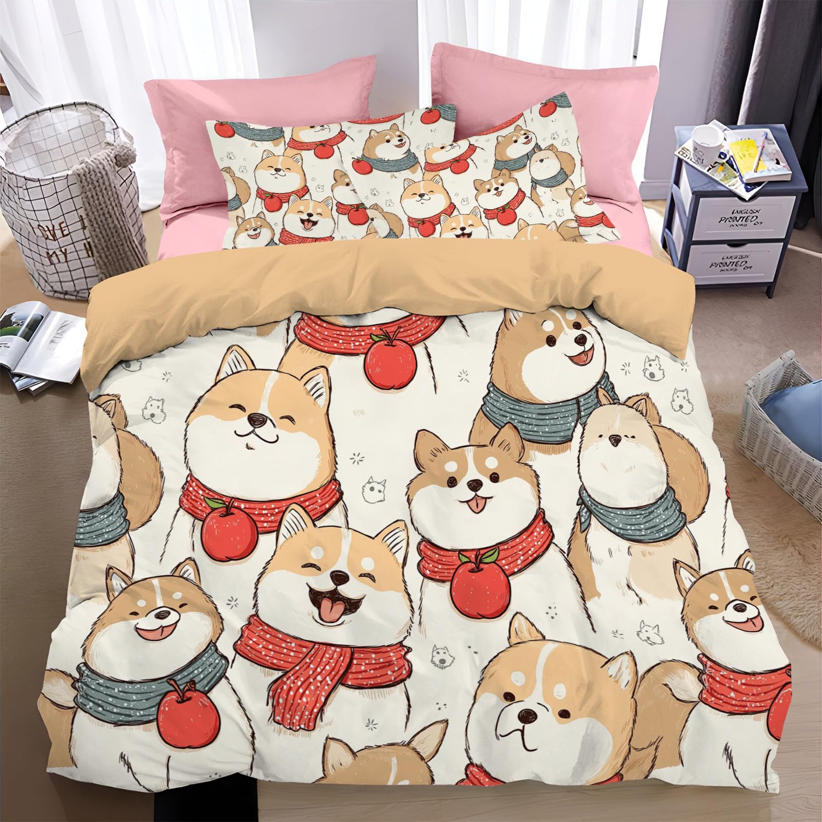 Parure de Lit Shiba Inu Mignon en Microfibre pour Chambre Ado