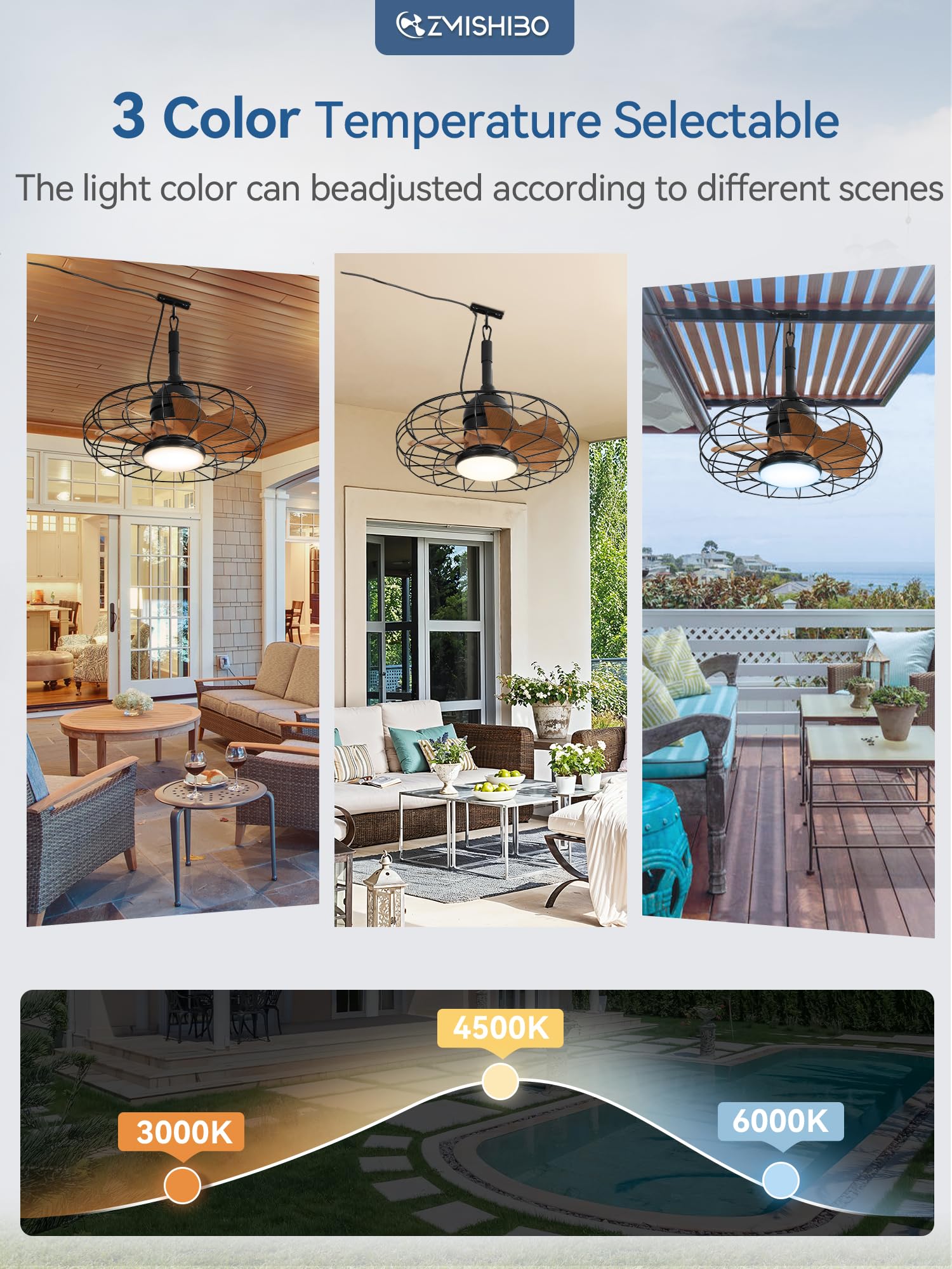ZMISHIBO Ventilatore A Soffitto Eterno Con Luce LED, IP65 Impermeabile, Telecomando E Controllo App, 3 Temperature Colore, Nero, Per Patio E Gazebo - 2