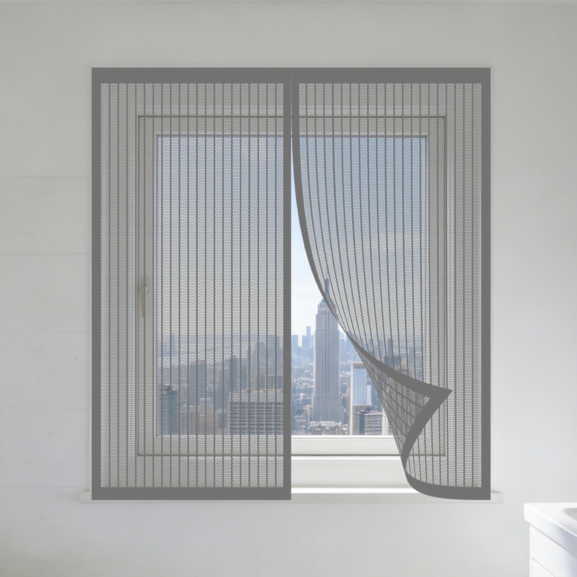Magnetic Fly Screens Windows 135 x 165 cm with Selfadhesive Adjustable DIY Window Fly Screen with Installation Accessories for Windows Doors and Patio Screens, Grey