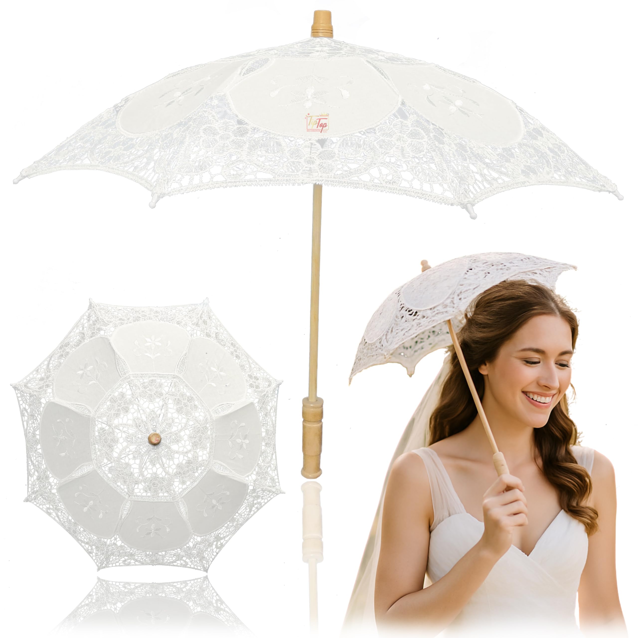 Premium Handcrafted Wooden Cotton Lace Parasol Mini Bridal Wedding Umbrella (Authentic)
