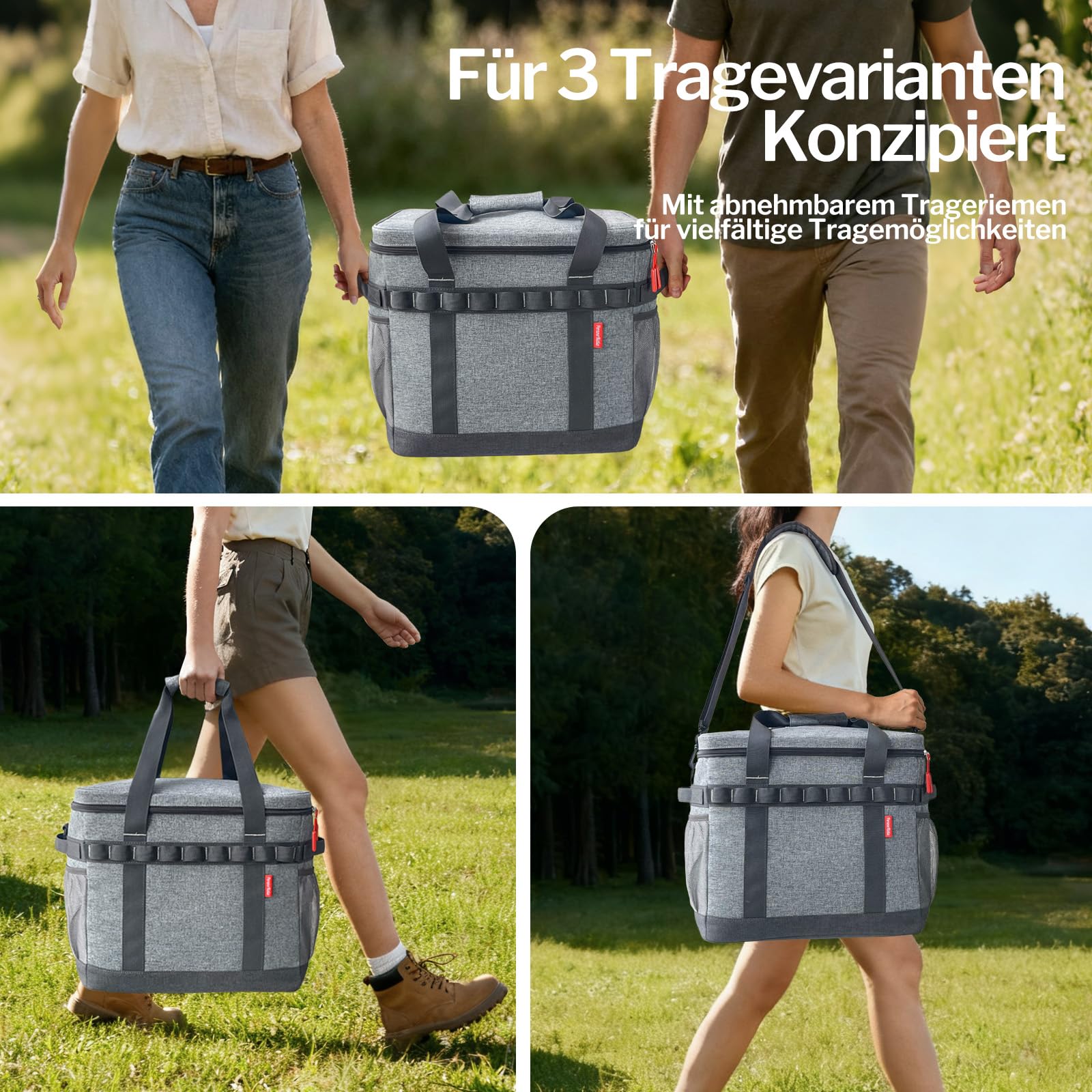 Kühltasche 40L, 12h Kühlung, Groß Faltbar Picknicktasche, Kühlbox Tragbare Isoliertasche für Auto & Einkaufen, Thermotasche Cooler Bag für Arbeit, Picknick, Strand, Camping, BBQ