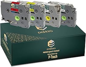EMBRIIO TZe-231 TZe-131 431 631 Kit of 4 Replacement Label Tape for Brother P-Touch PT-H110 E550WVP E100 P700 H105 H101C 1000 D600VP H100 H100LB | Transparent/White/Green/Yellow | 0.120mm x 8m