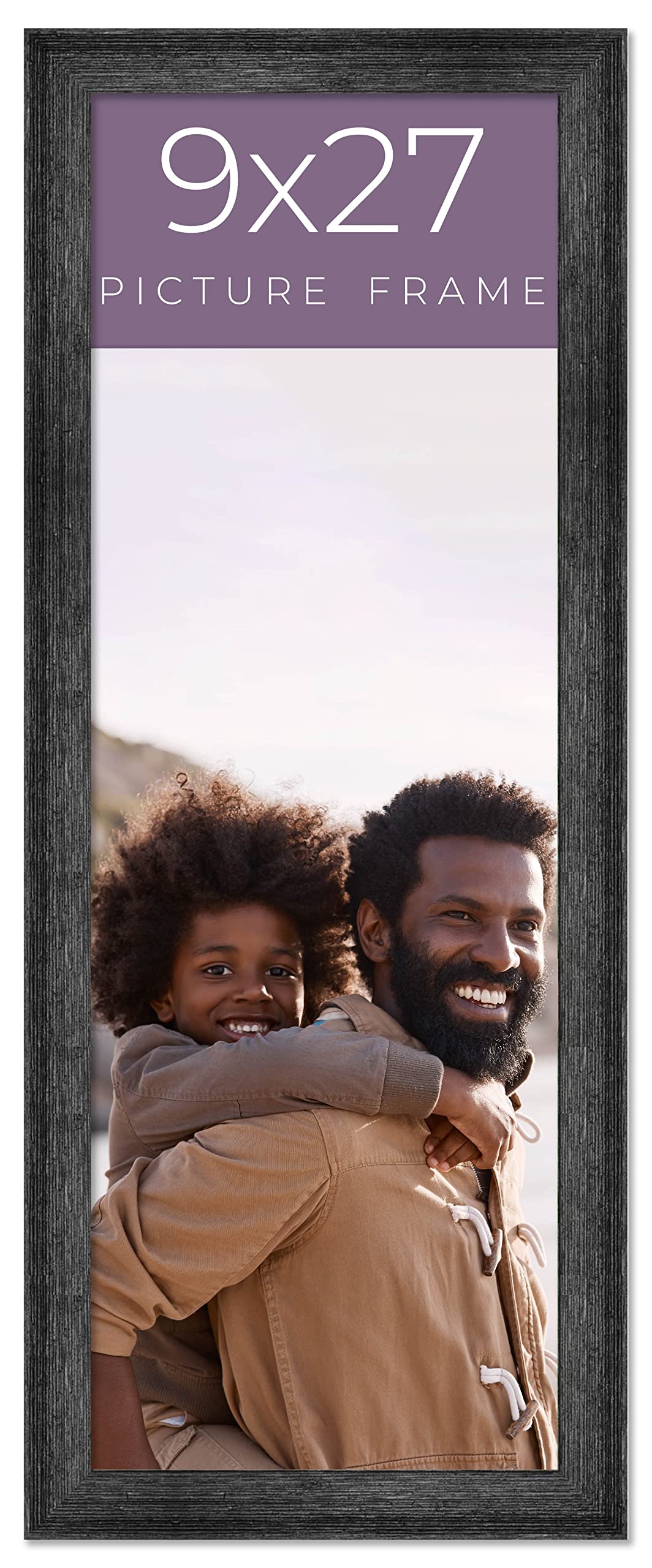 9x27 Frame Black Real Wood Picture Frame Width 1.5 Inches | Interior Frame Depth 0.5 Inches | Barn Black Distressed Photo Frame Complete with UV Acrylic, Foam Board Backing & Hanging Hardware