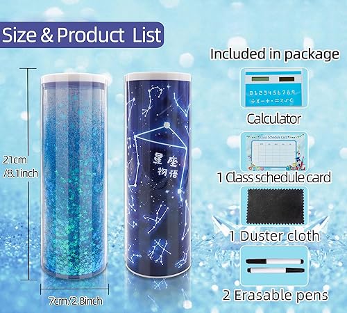 Miniatura 6 de NBX NewmeBox Estuche multifuncional con arenas movedizas, calculadora, espejo, bolsa transparente para bolígrafos, lindo organizador de escritorio,