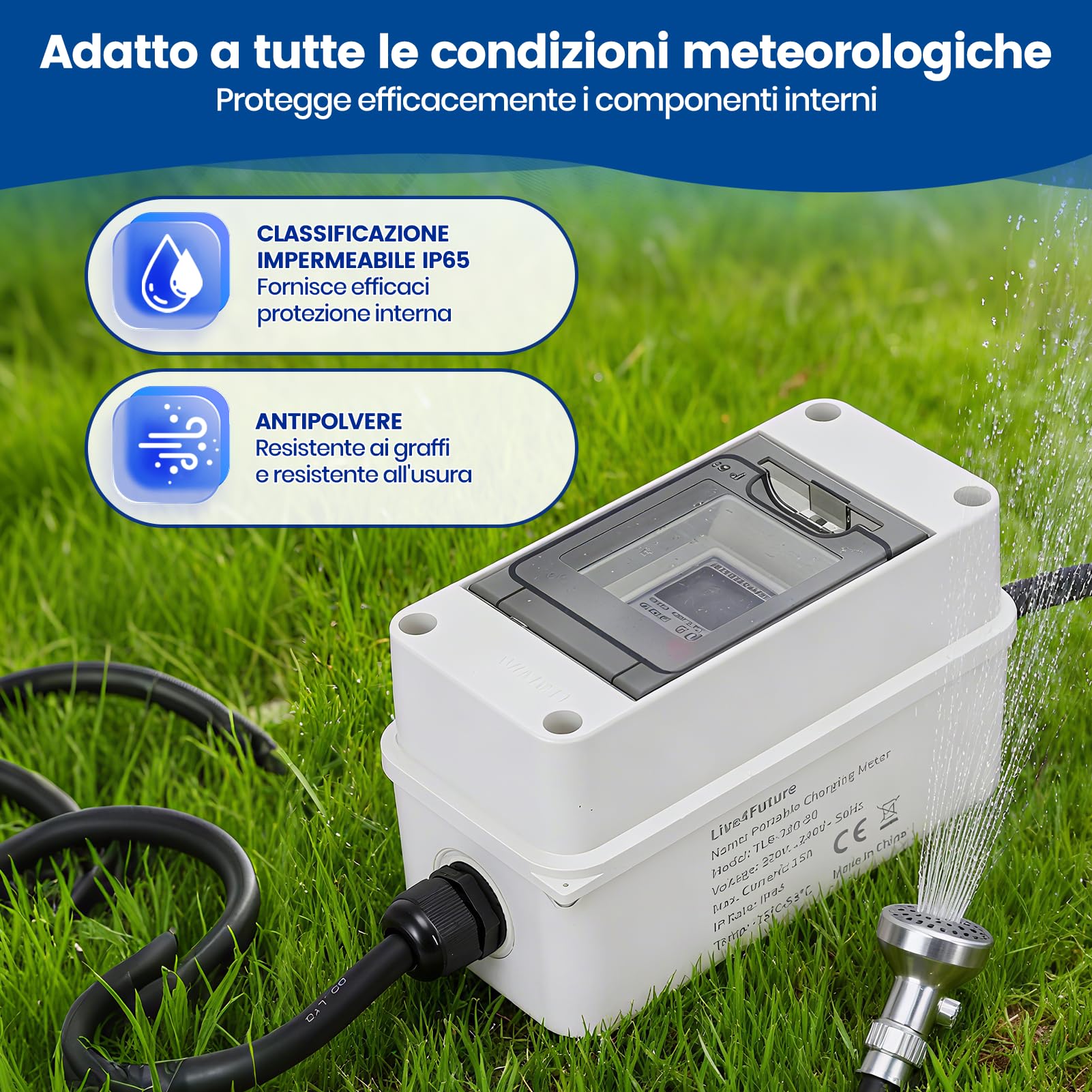 Contatore Elettrico Digitale Portatile, 80A 230V Contatore Intelligente Mobile con Display LCD e Pulsante di Reset, alloggiamento Impermeabile IP65, per Camper eveicoli elettrici