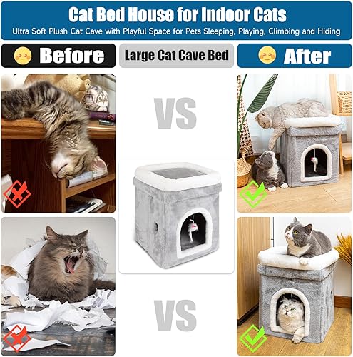 Miniatura 6 de Cama para gatos de interior, cama grande cubierta para gatos, otomana grande cubierta para gatos, para mascotas, dormir, jugar, escalar y