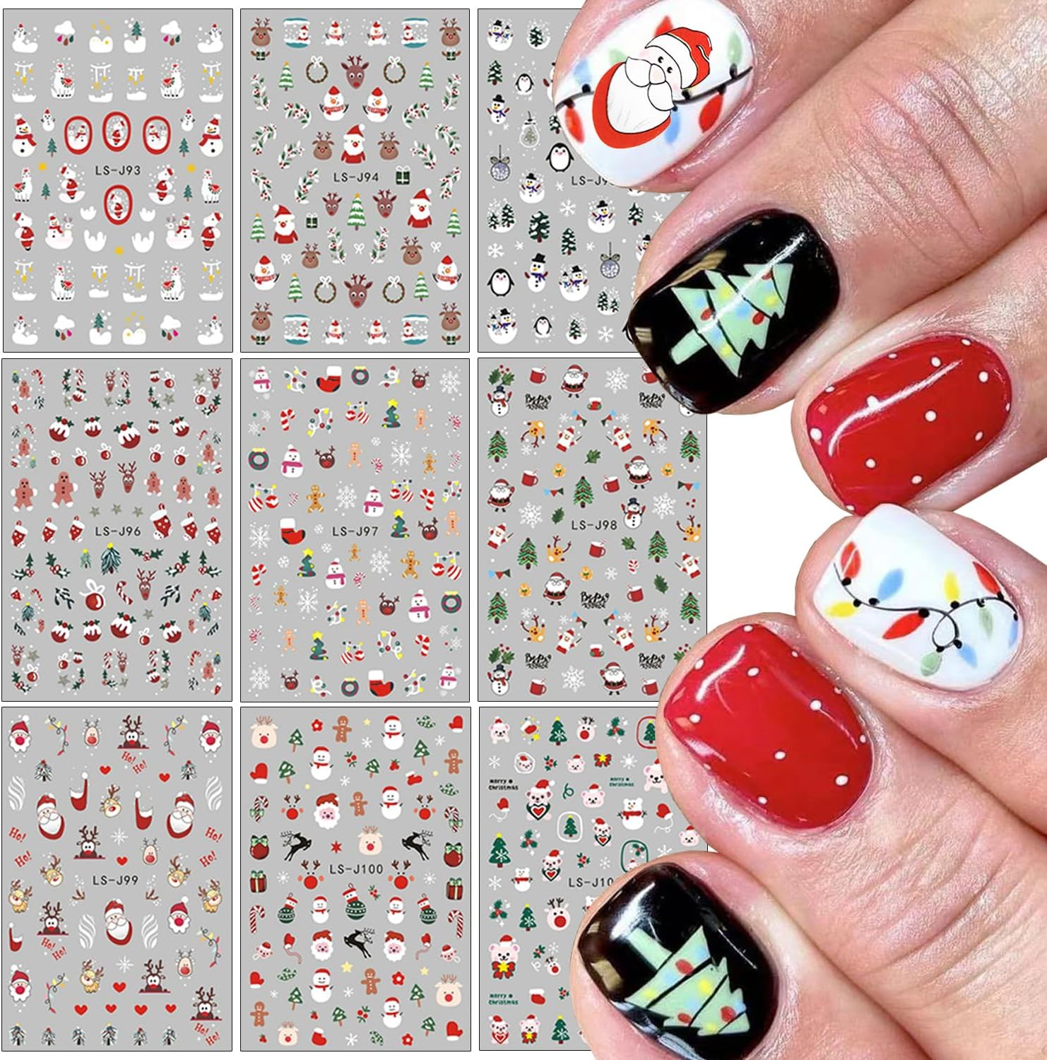 9 Sheets Christmas Nail Art Stickers 3D SelfAdhesive
