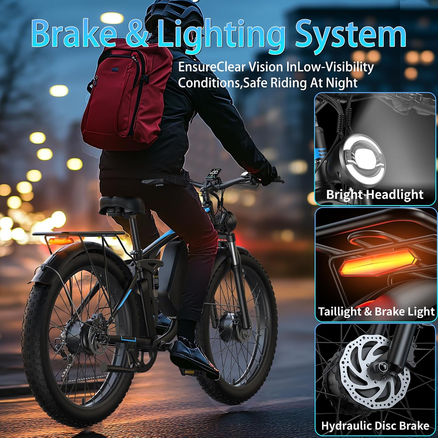 Electric Bike, Max 40-45MPH & 100 Miles, 5000W Peak Dual Motor Adult E-Bike, 52V 32Ah Battery Ebike, 24'' 26" Hydraulic Disc Brakes, Fat Tire All-Terrain Hunting Electric Bike, Full Suspension
