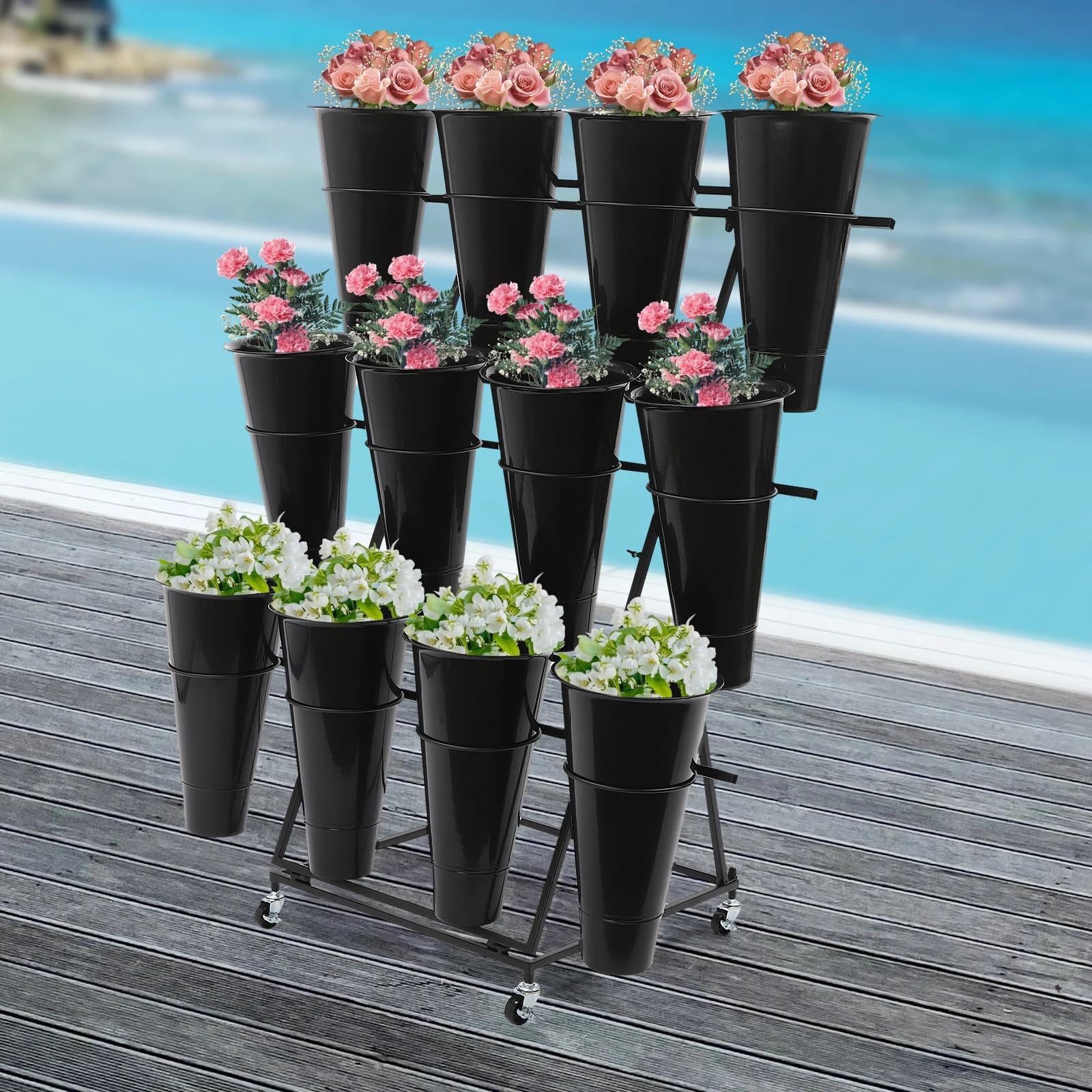 Erhöhungsgestell für Blumentöpfe 3-stöckiger Blumenständer | Blumenständer mit 12 Eimern, Tragkraft 30 kg, for Zuhause/Floristen/Gärten/Hochzeiten