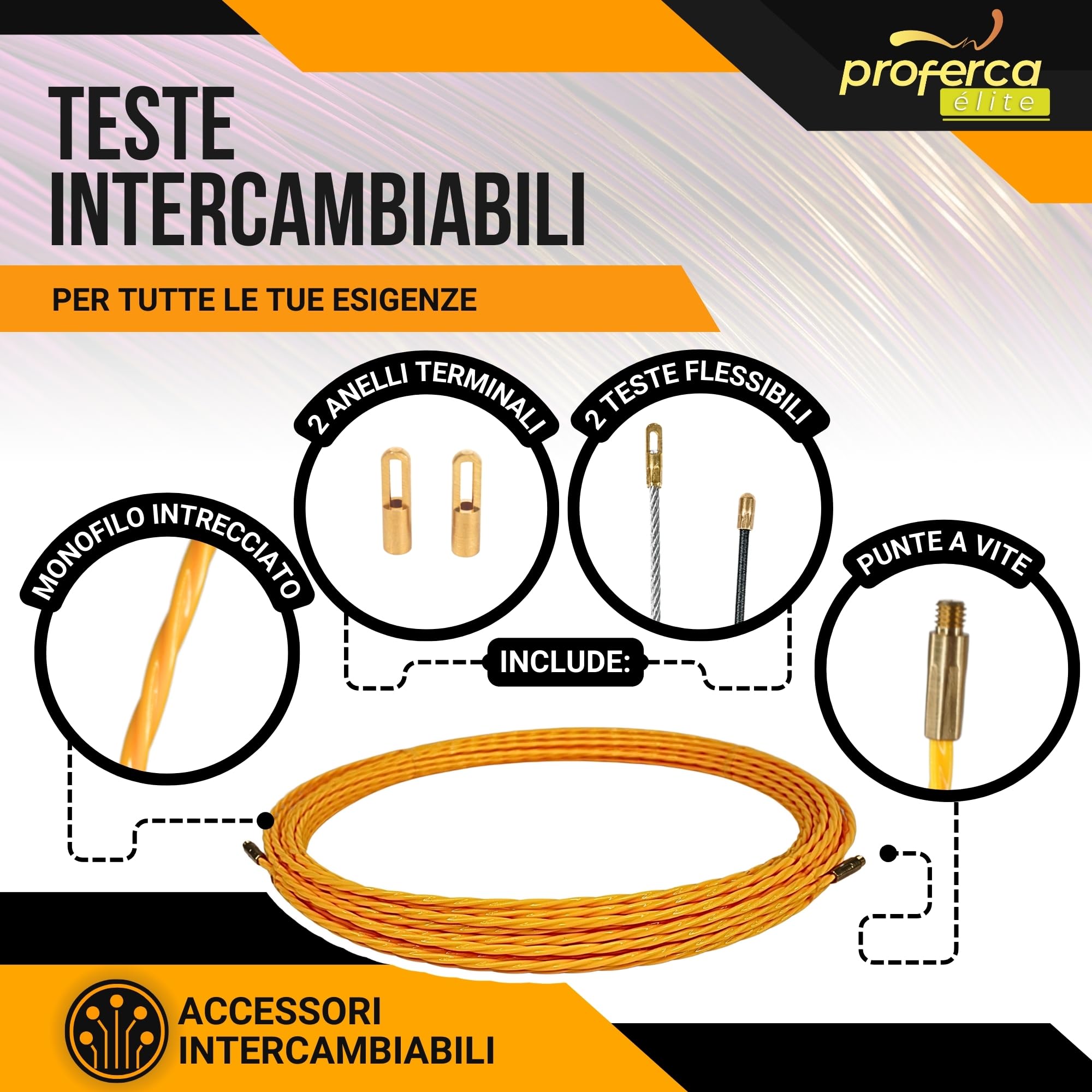 Sonda Passacavi Professionale 3mm 15 metri | Sonda Elettricista | Accessori Intercambiabili | Molla Elettricista