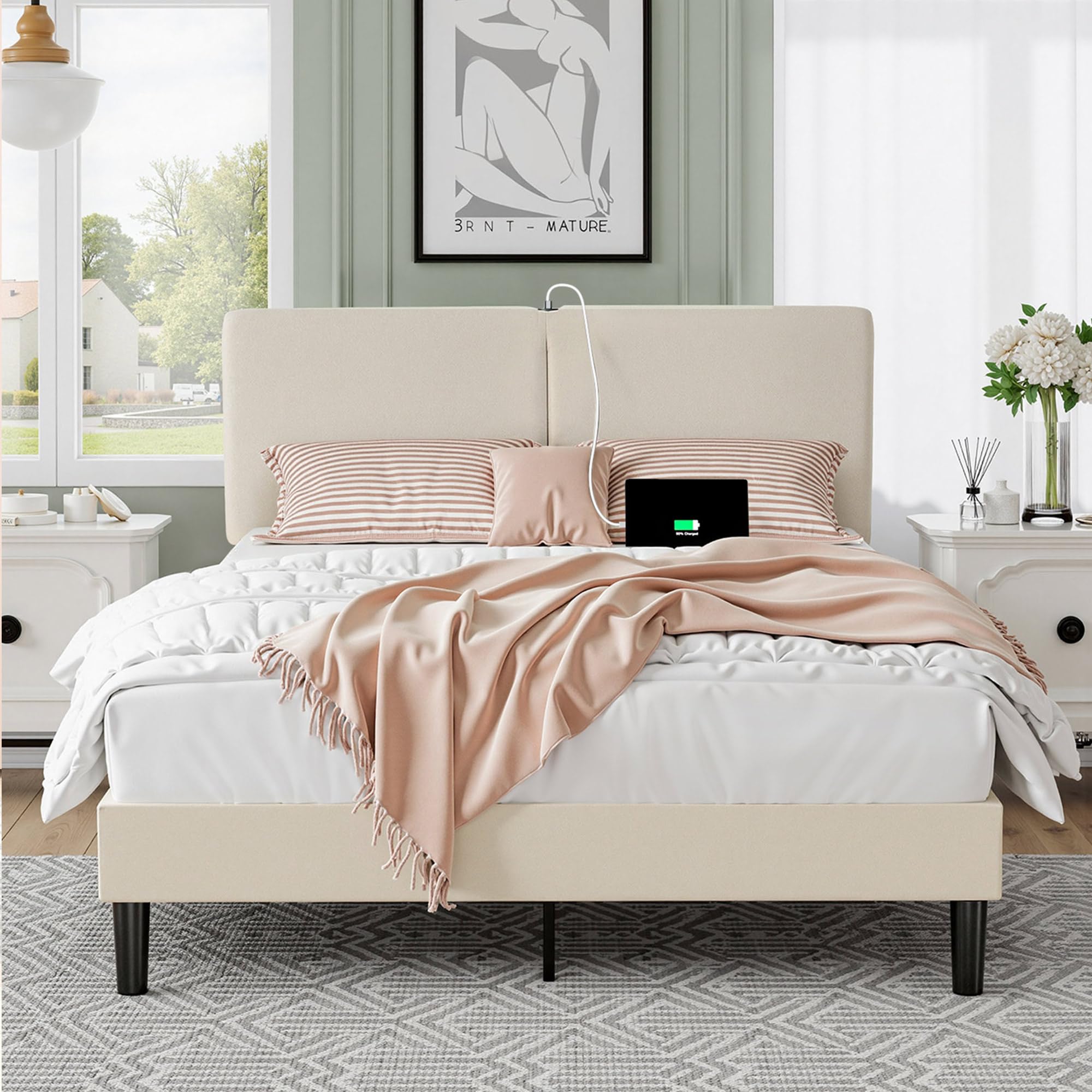 BL★60冊 Amazon.com: VECELO Full Bed Frame with Type-C & USB Ports