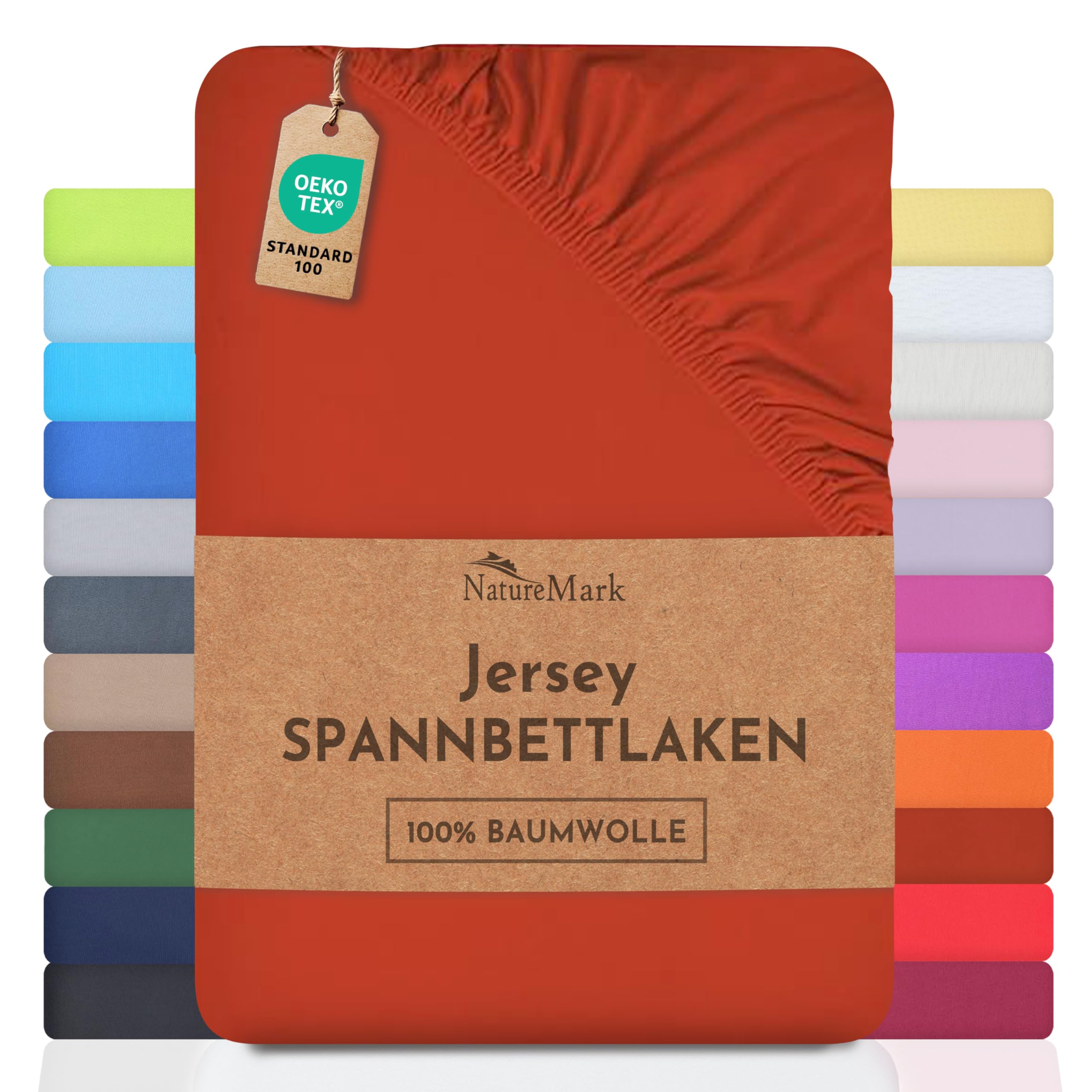 NatureMark Jersey Spannbettlaken, Spannbetttuch 100% Baumwolle in vielen Größen und Farben MARKENQUALITÄT ÖKOTEX Standard 100 | 140 x 200 cm - 160 x 200 cm - rost rot
