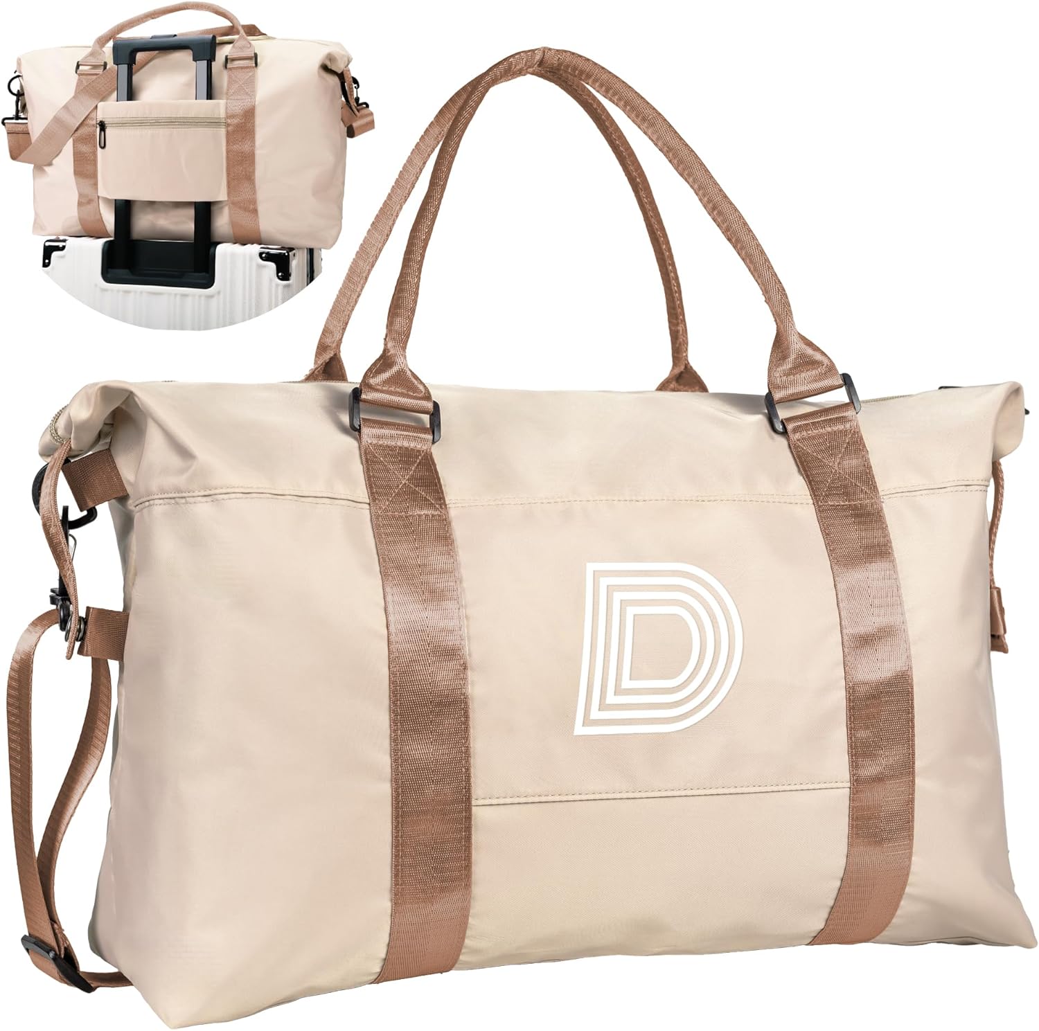 Gifts for 7 8 9 10 11 12 13 14 Year Old Girls, Initial Travel Duffel Bag, Sports Bag, Personalized Weekender Bag,Monogram Overnight Bag, Birthday Gifts Daughter Gifts Friend Gifts (Letter D) Off-white D